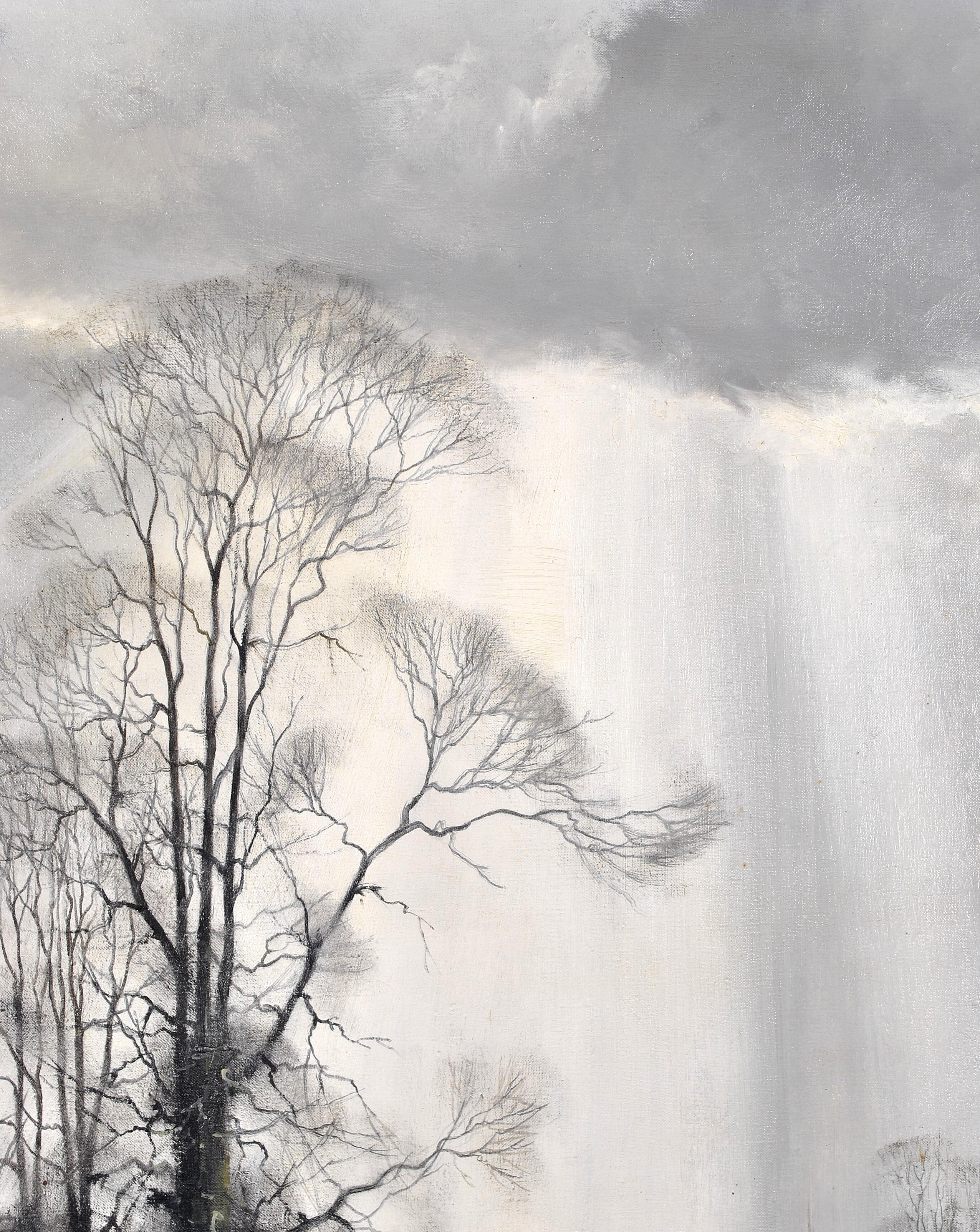 Silhouettes - Paesaggio invernale atmosferico inglese di grandi dimensioni Olio su tela 1