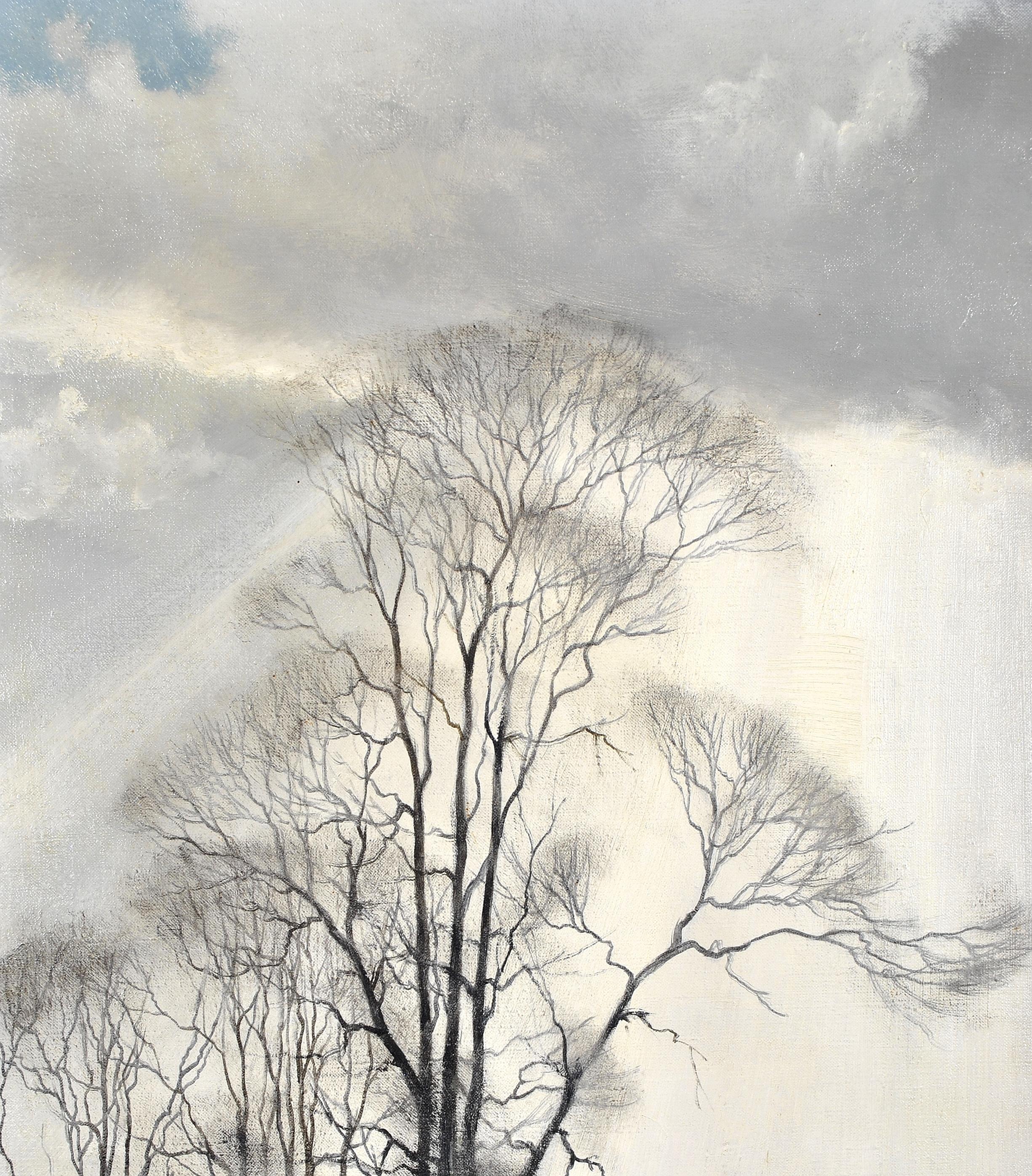 Silhouettes - Paesaggio invernale atmosferico inglese di grandi dimensioni Olio su tela 2