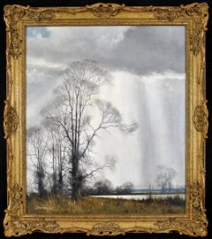 Silhouettes - Large English Atmospheric Winter Landscape Oil on Canvas Painting