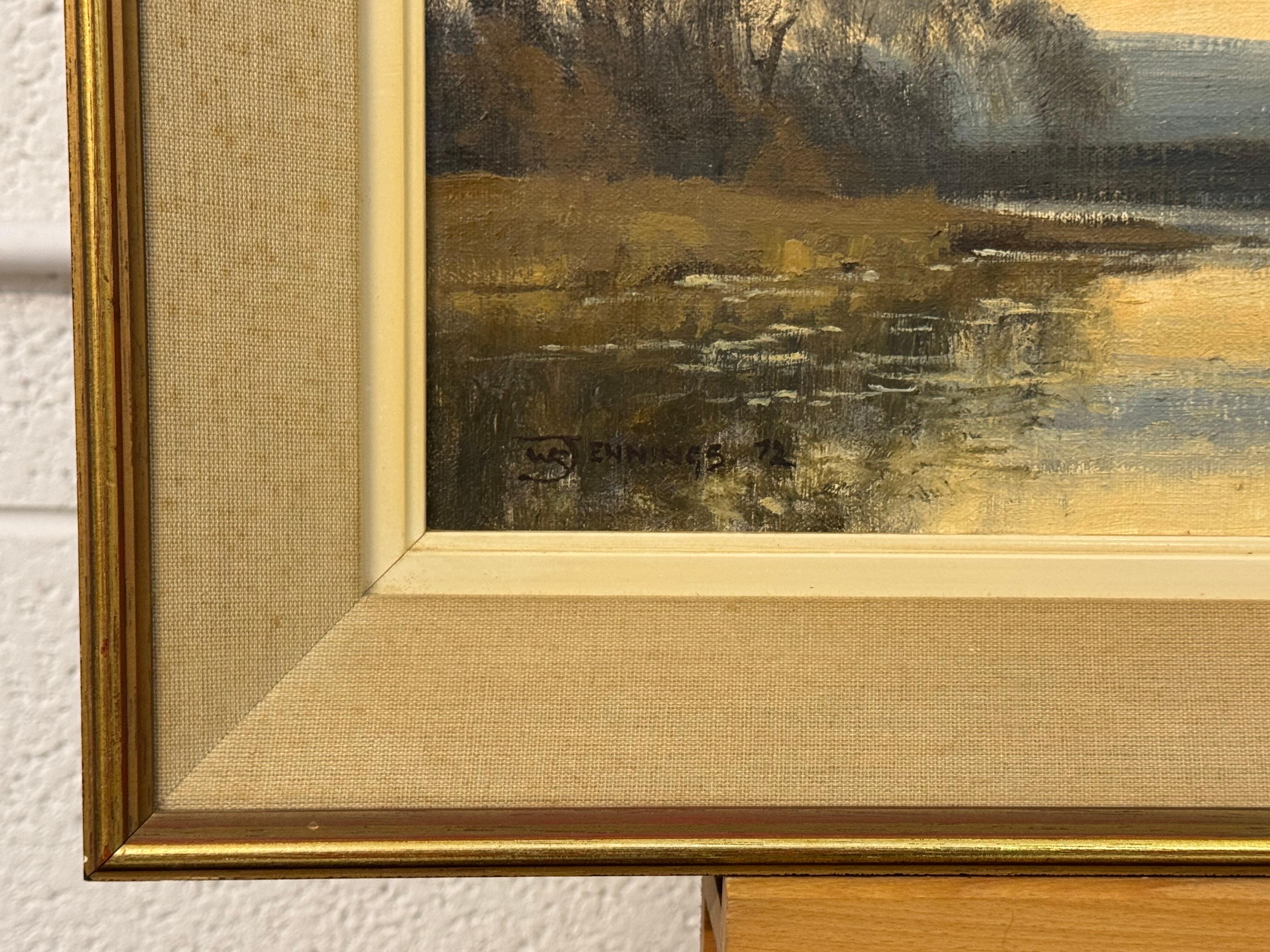 Winter Evening Ducks Flying over Water - English Countryside Vintage British Art en vente 2