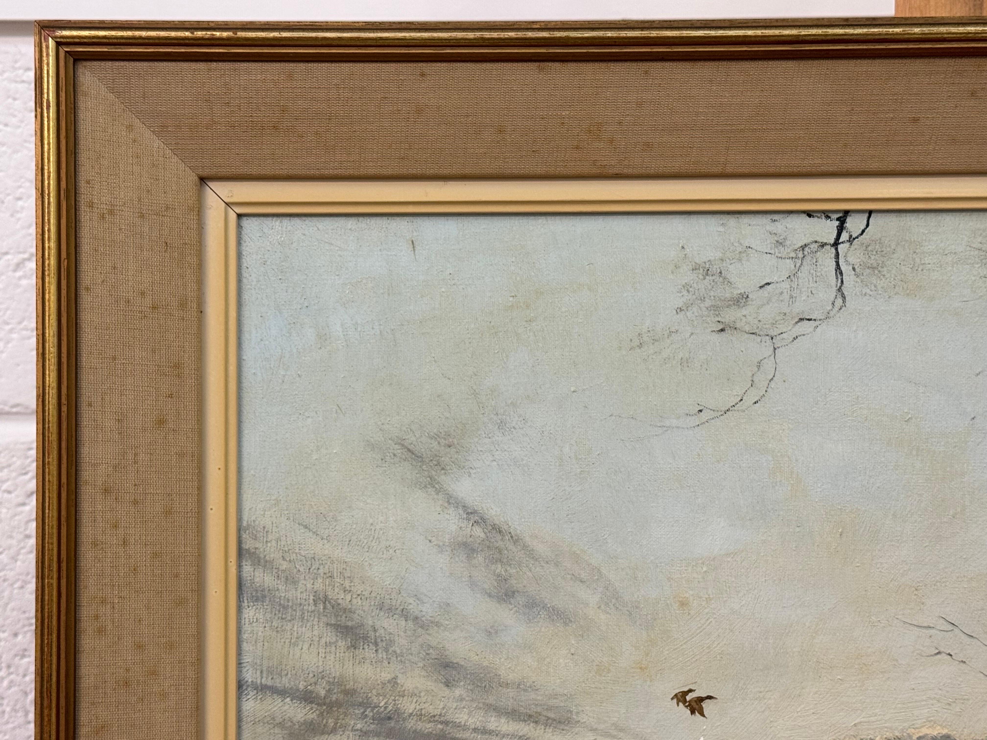 Winter Evening Ducks Flying over Water - English Countryside Vintage British Art en vente 4
