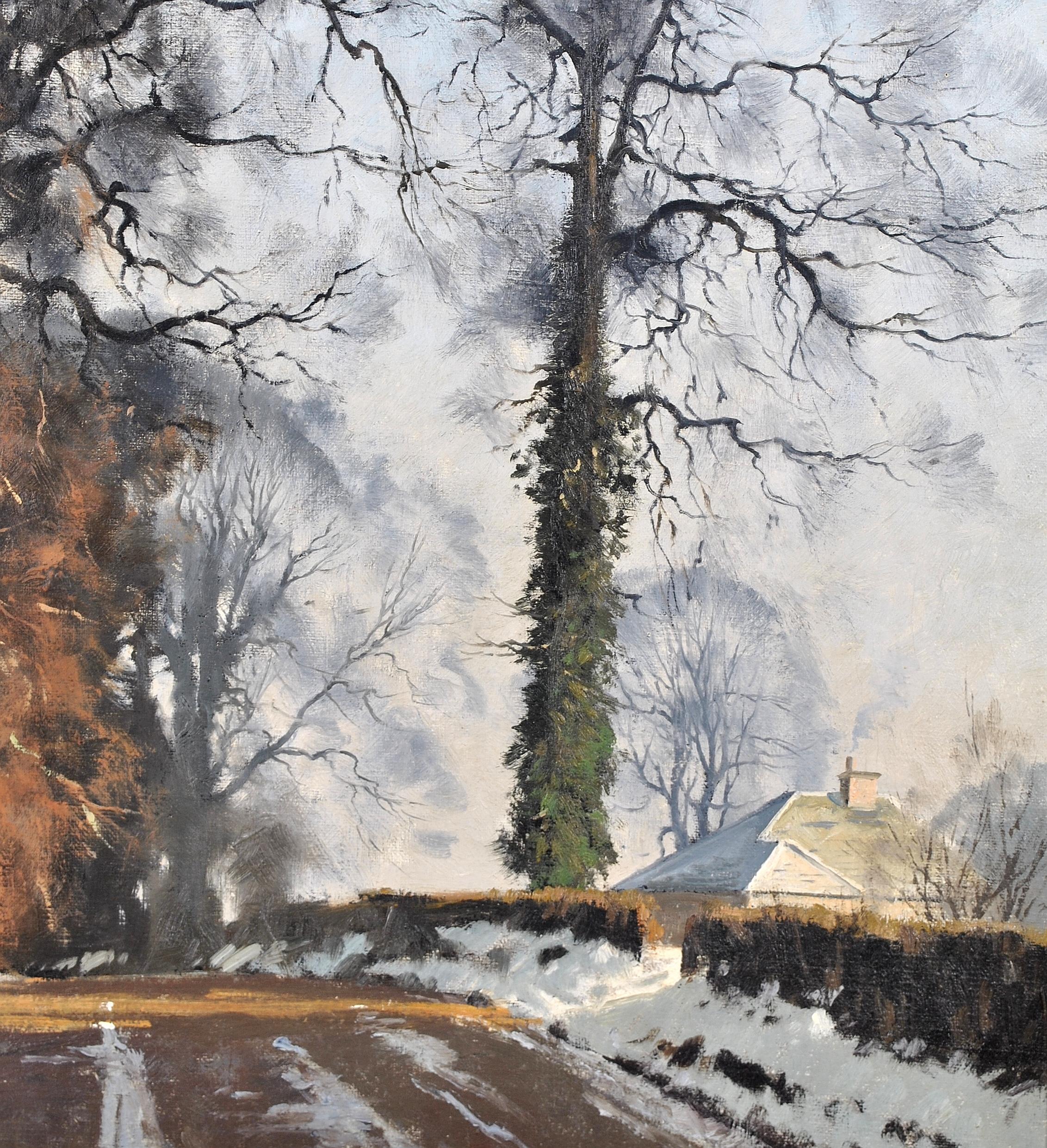 Winter Lane - Large Atmospheric Snow Covered English Country Landscape Painting 1
