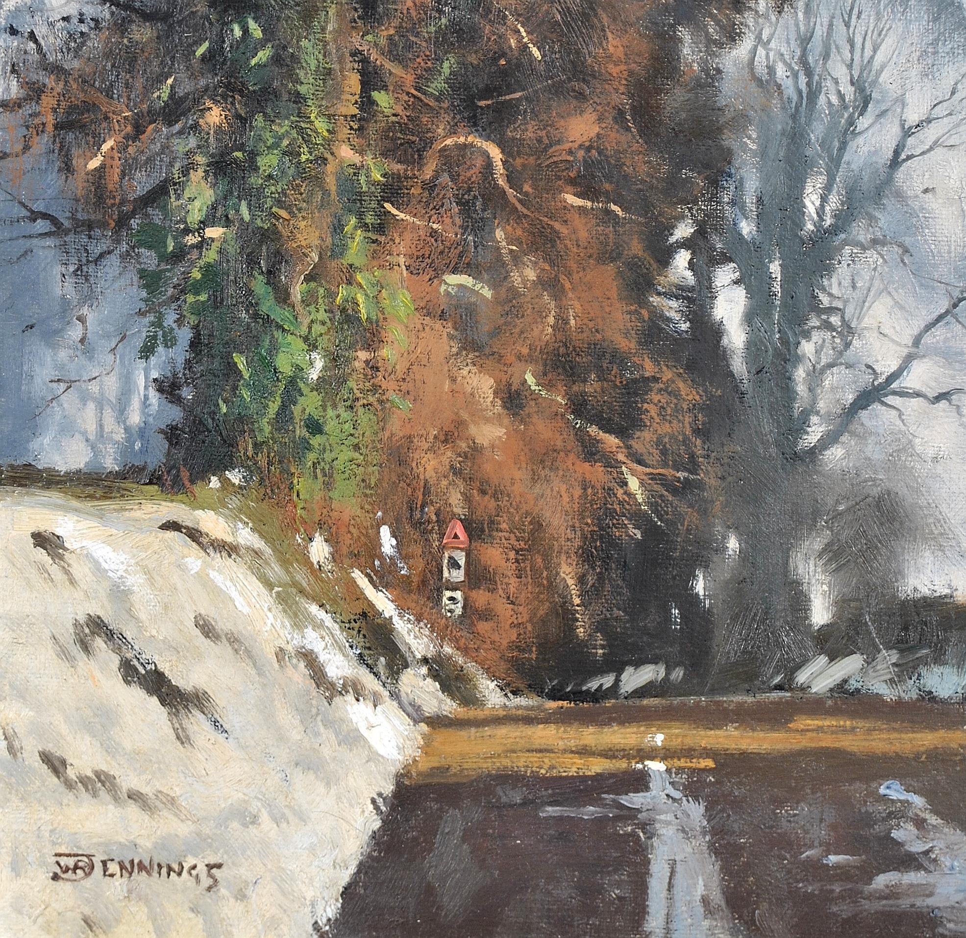 Winter Lane - Large Atmospheric Snow Covered English Country Landscape Painting For Sale 3