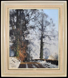 Lane s - Grande peinture d'ambiance d'un paysage de campagne anglais recouvert de neige