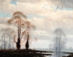 Winter's End - Huge Atmospheric English River Landscape Oil on Canvas Painting