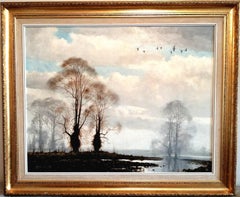 Winter's End - Riesige stimmungsvolle englische Flusslandschaft Öl auf Leinwand Gemälde