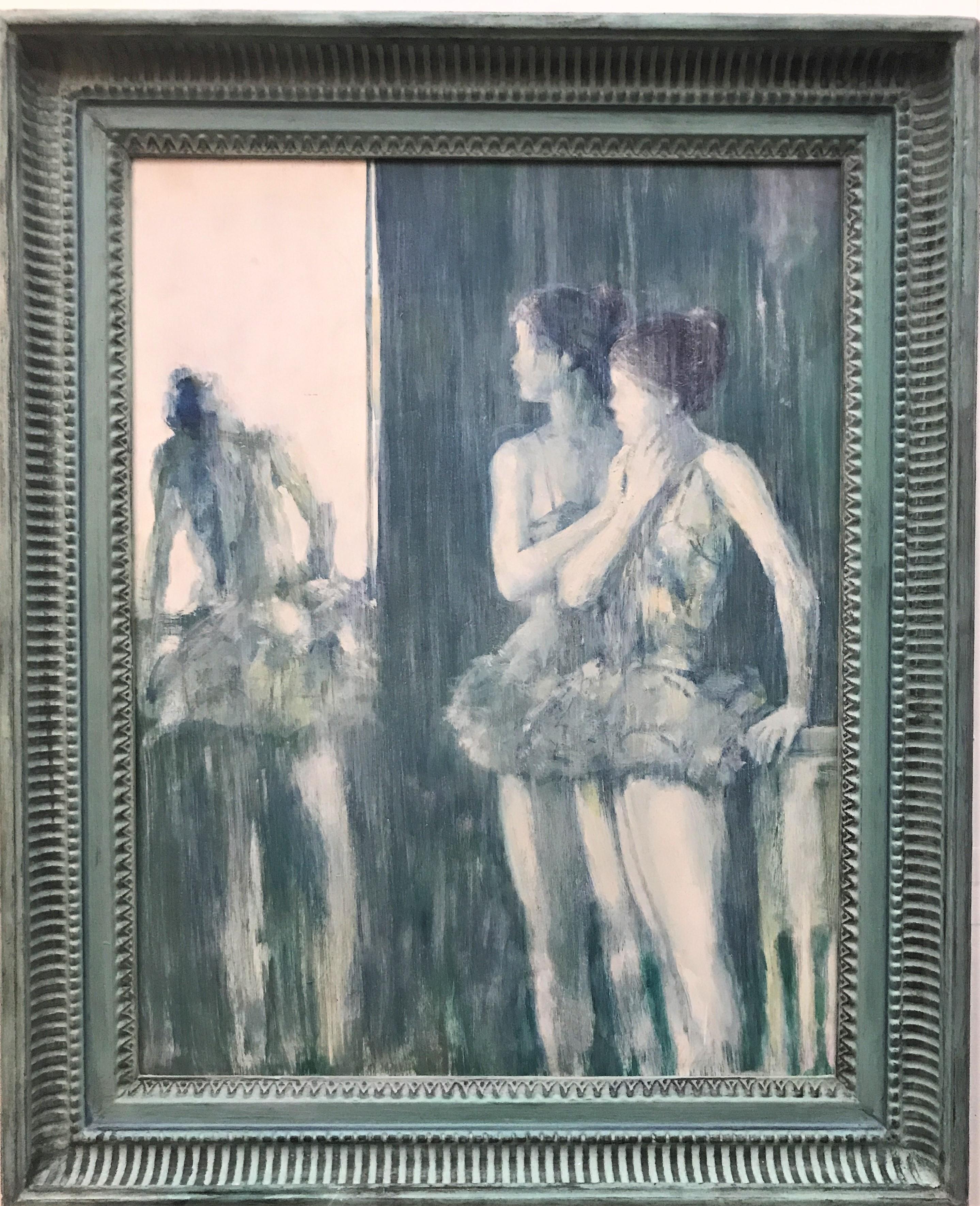 The Dancers/Monochrome, original oil on canvas,  - Painting by Walter Rovira