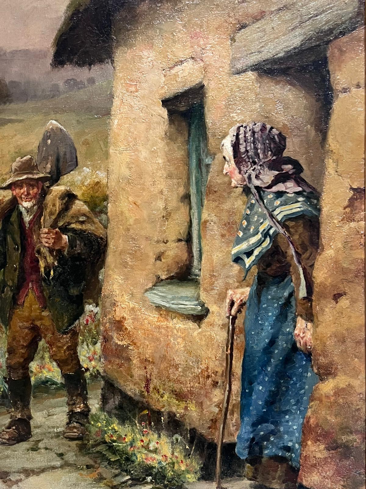 Óleo inglés victoriano Jardinero volviendo a su casa de campo - Painting Victoriano de Walter S. Stacey