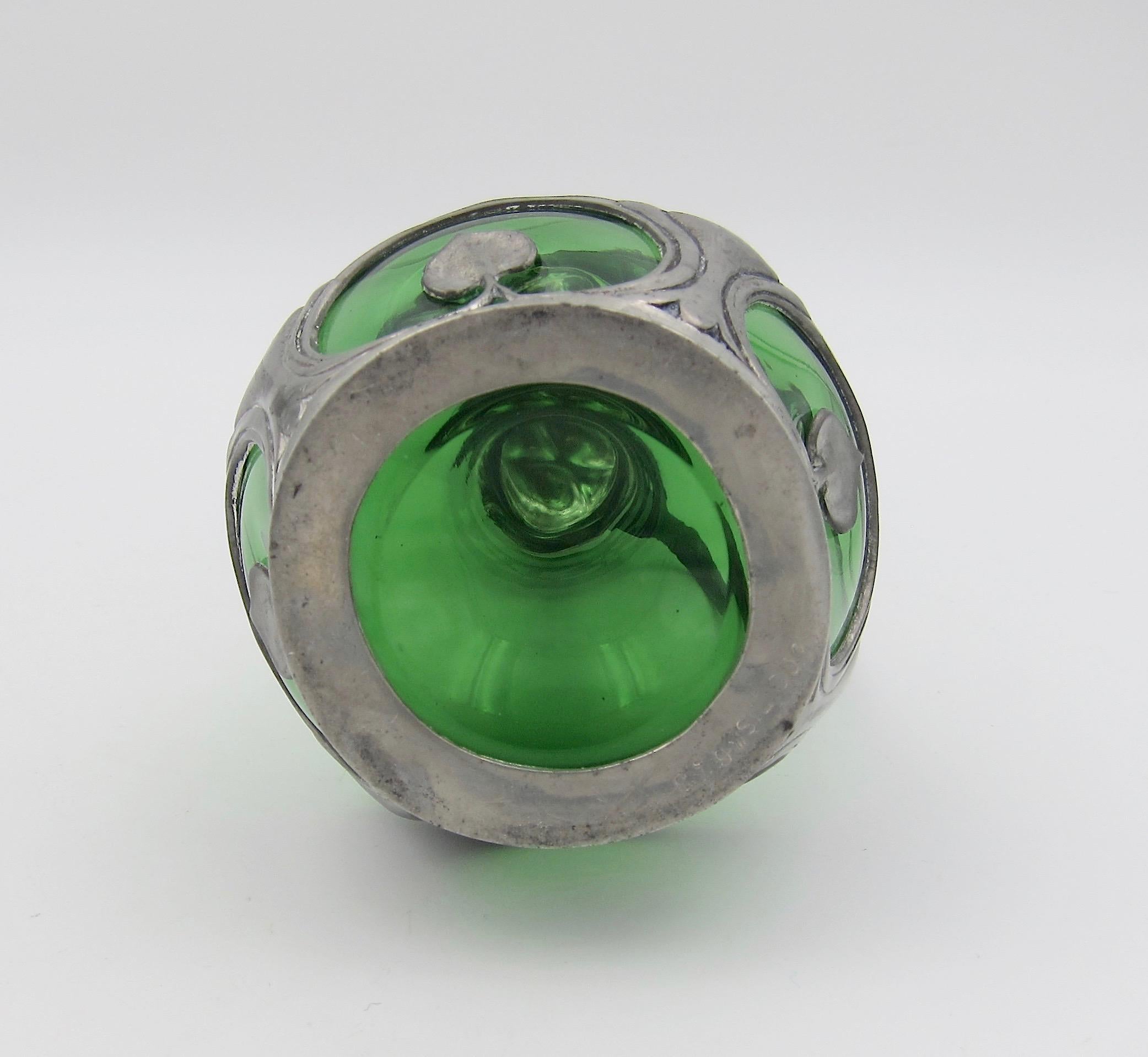 Walter Scherf & Co Osiris Carafe in Green Glass with Jugendstil Pewter Mounts 5