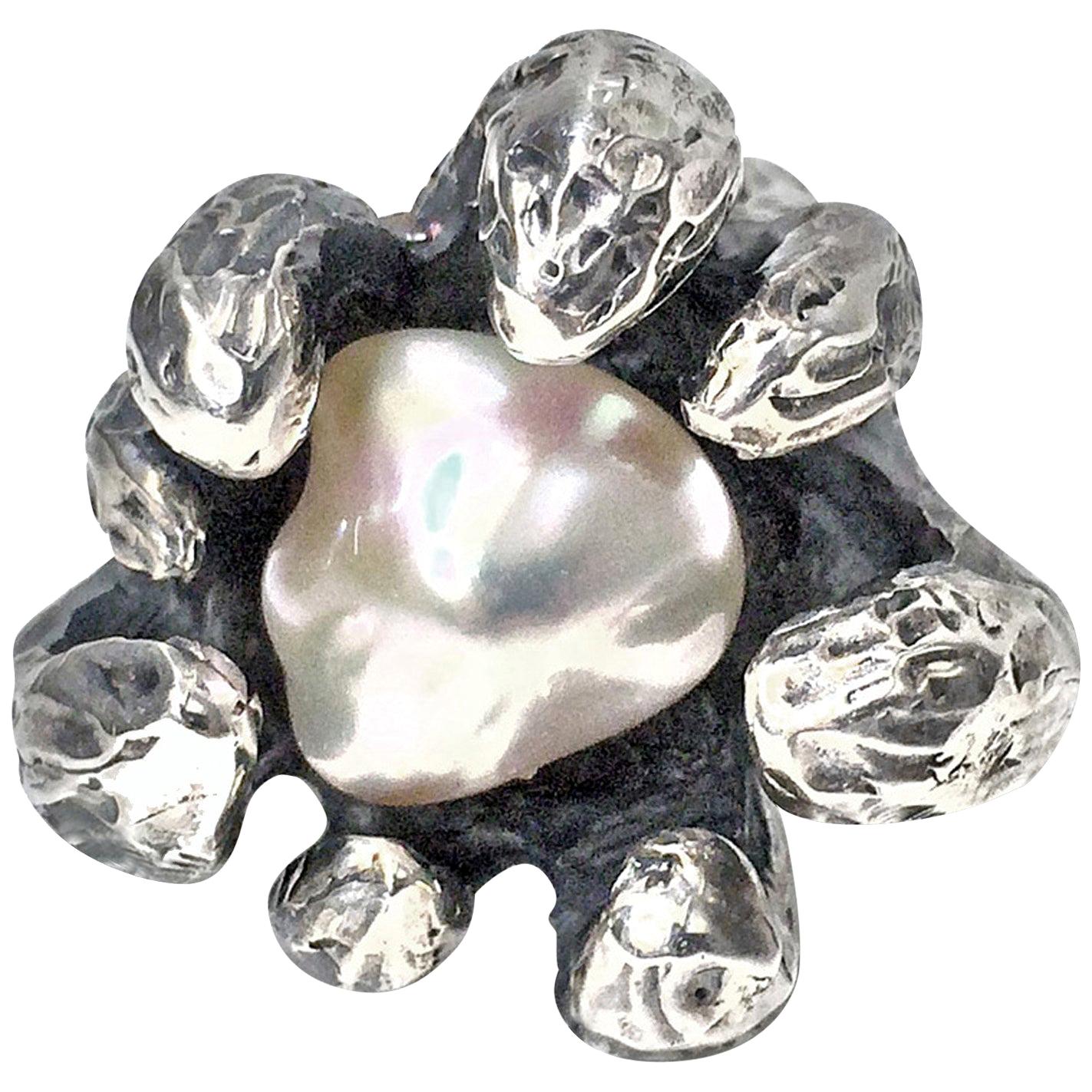Walter Schluep Figurative Sterling Silver Pearl Ring