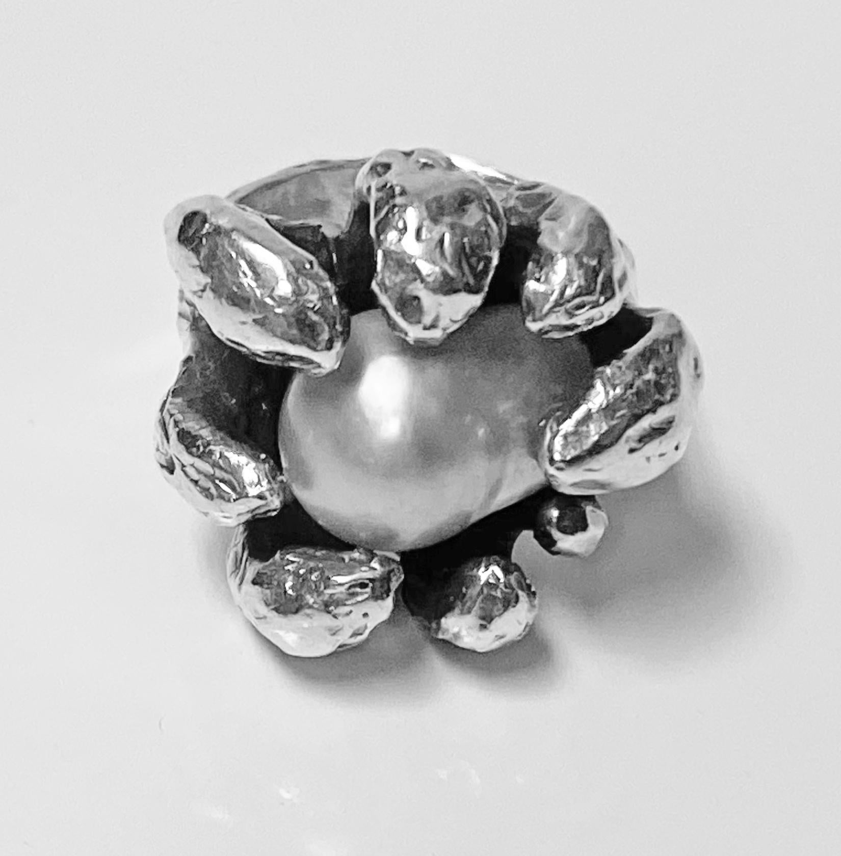 Modernist Walter Schluep Sterling Silver Pearl Ring
