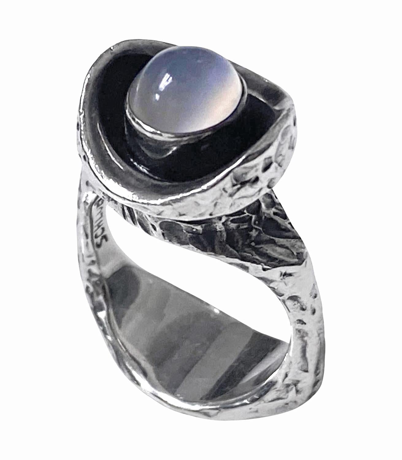 Cabochon Walter Schluep Sterling Silver Sculptural handmade Ring, C.1970 For Sale
