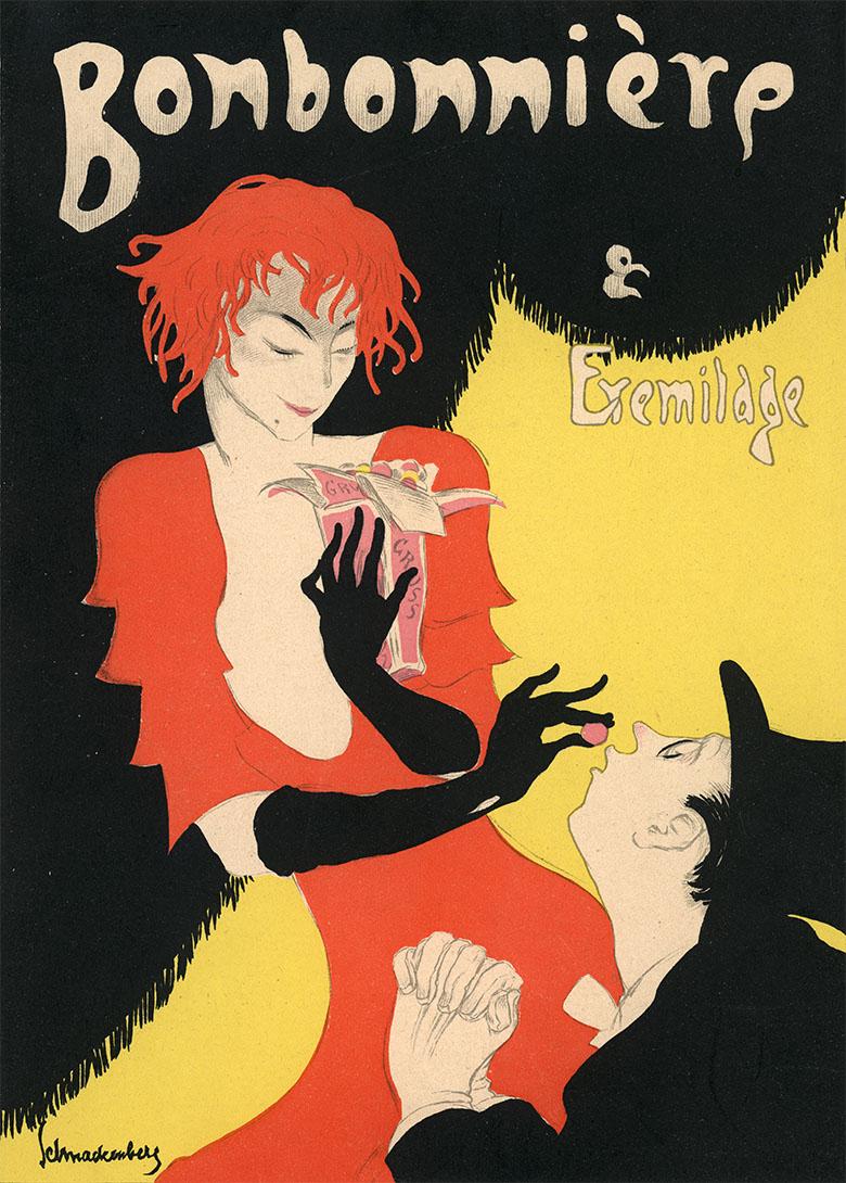 Affiche de Walter Schnakenberg de 1920 faisant la promotion du cabaret décadent (et probablement débauché) Bonbonnière & Eremitage de Munich.

Les costumes et les affiches de Walter Schnakenberg ont défini le ballet et le cabaret pendant la