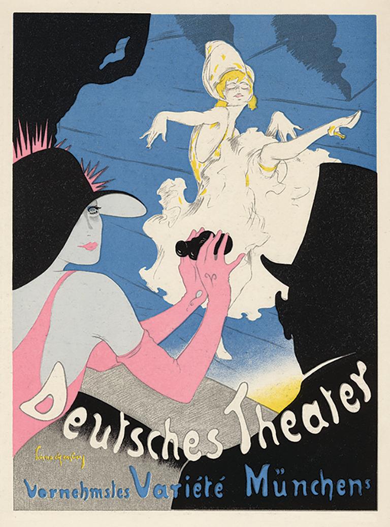 L'image la plus célèbre de Walter Schnackenberg, un extraordinaire hommage à Toulouse-Lautrec promouvant une représentation théâtrale de cabaret au Deutsche Theater de Munich. Les costumes et les affiches de Walter Schnakenberg ont défini le ballet