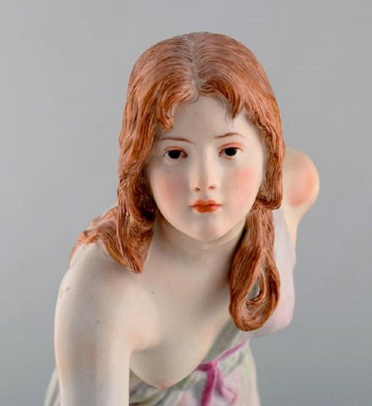 Walter Schott for Meissen, Large Art Nouveau Porcelain Figurine, Woman with Ball 1
