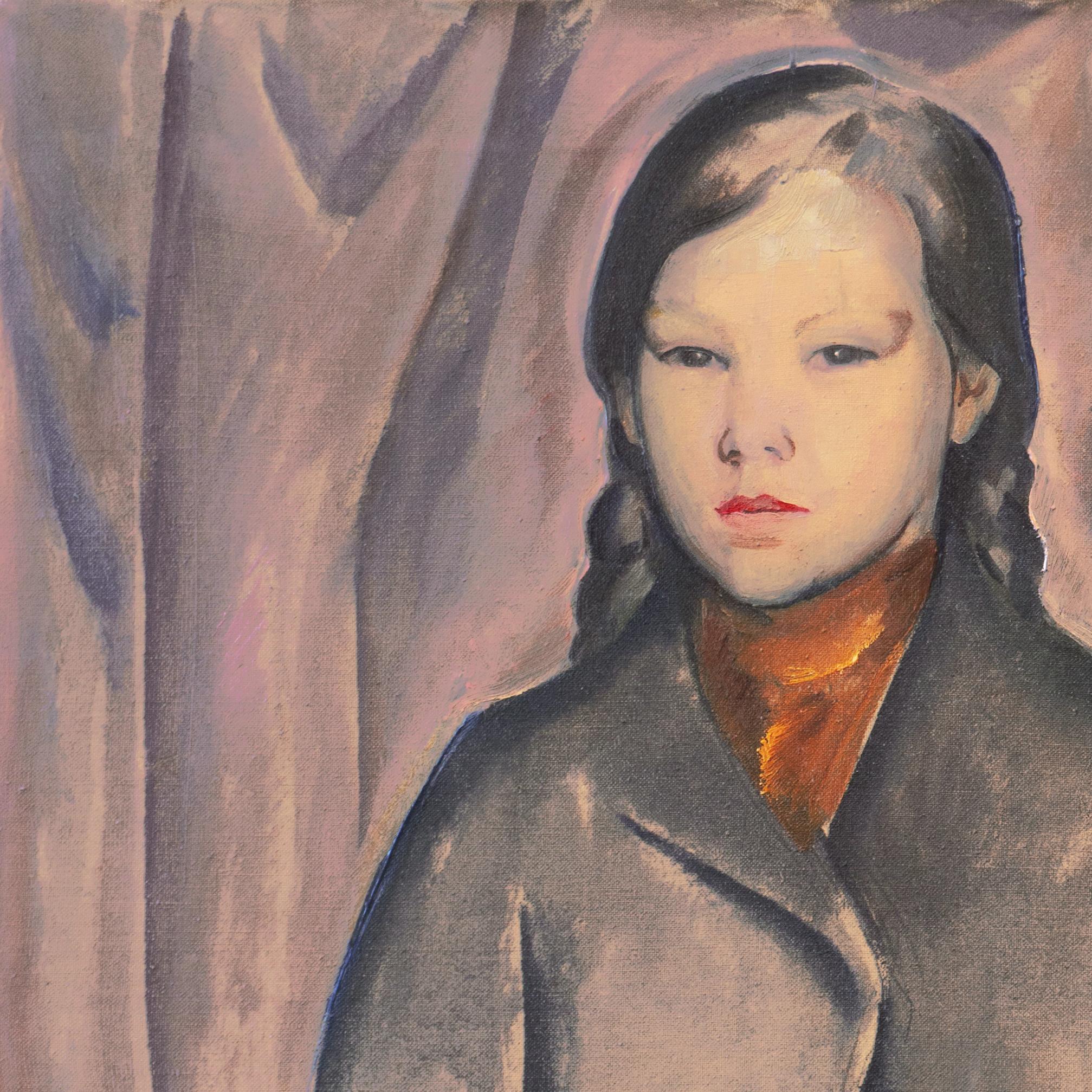 'Young Woman Wearing a Copper Scarf', Paris, Salon d'Automne, Brittany, Skagen - Brown Portrait Painting by Walter Schwartz
