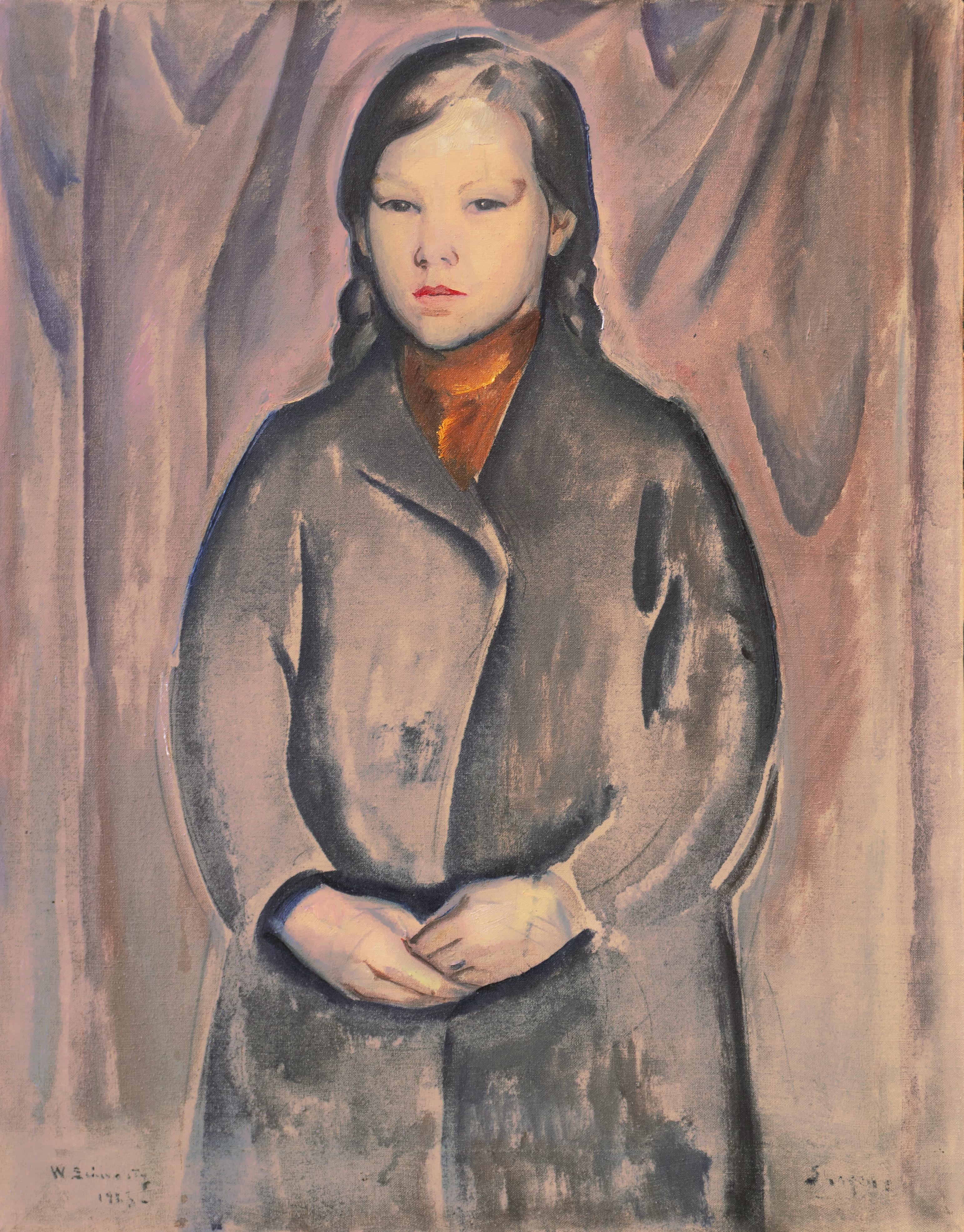 Walter Schwartz Portrait Painting - 'Young Woman Wearing a Copper Scarf', Paris, Salon d'Automne, Brittany, Skagen