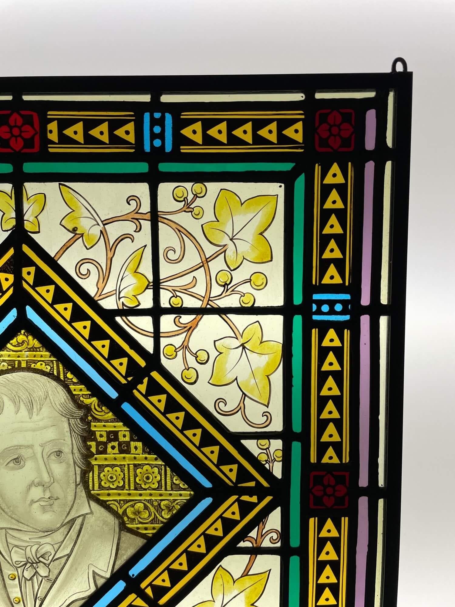 Victorian Walter Scott Antique Stained Glass Window For Sale