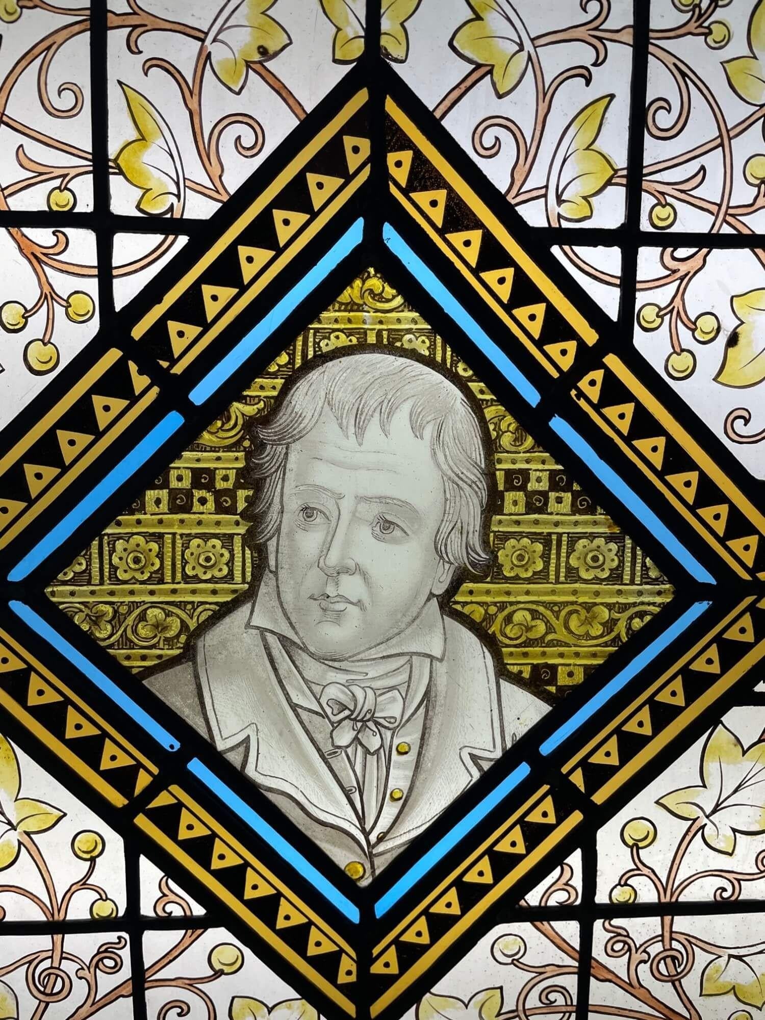 English Walter Scott Antique Stained Glass Window For Sale