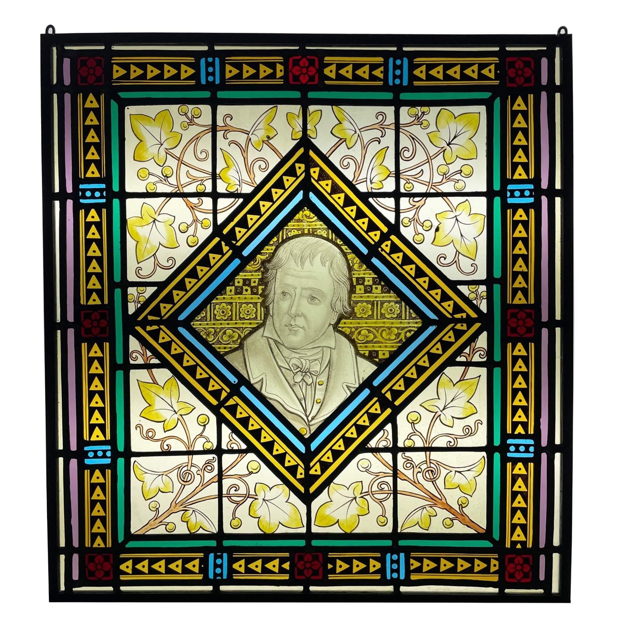 Walter Scott Antique Stained Glass Window In Fair Condition For Sale In Wormelow, Herefordshire