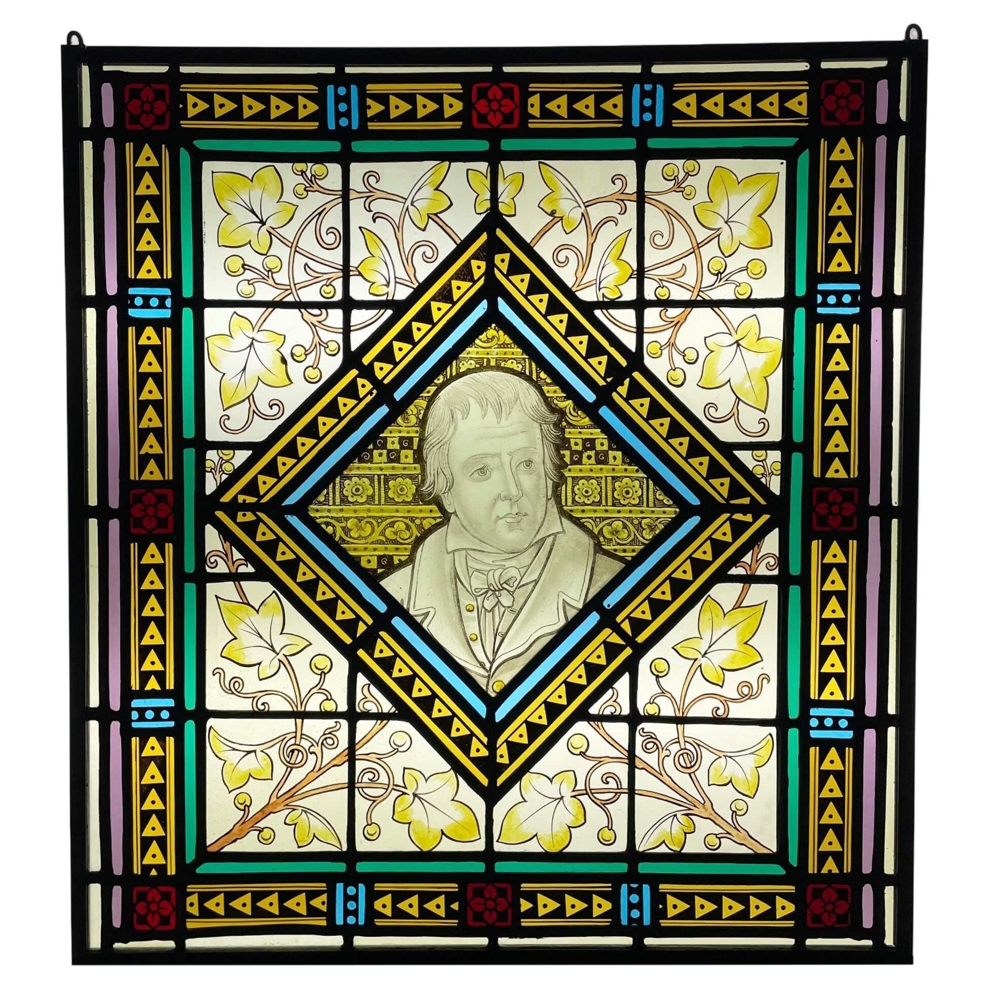Walter Scott Antique Stained Glass Window For Sale