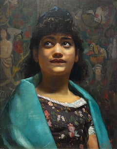 "Una ragazza mulatta, 1879" Ritratto di giovane ragazza di razza mista Olio britannico del XIX secolo