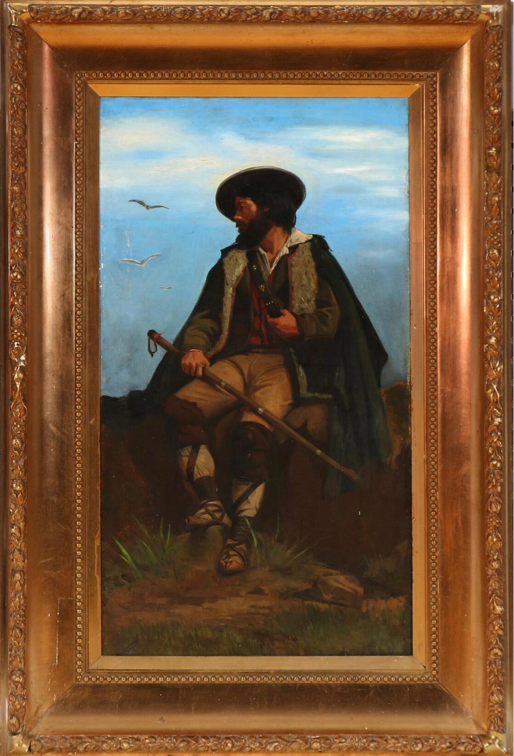 Italian Shepherd on a Rock , sign. W.S. Sparrow, 1882 - Painting by Walter Shaw Sparrow