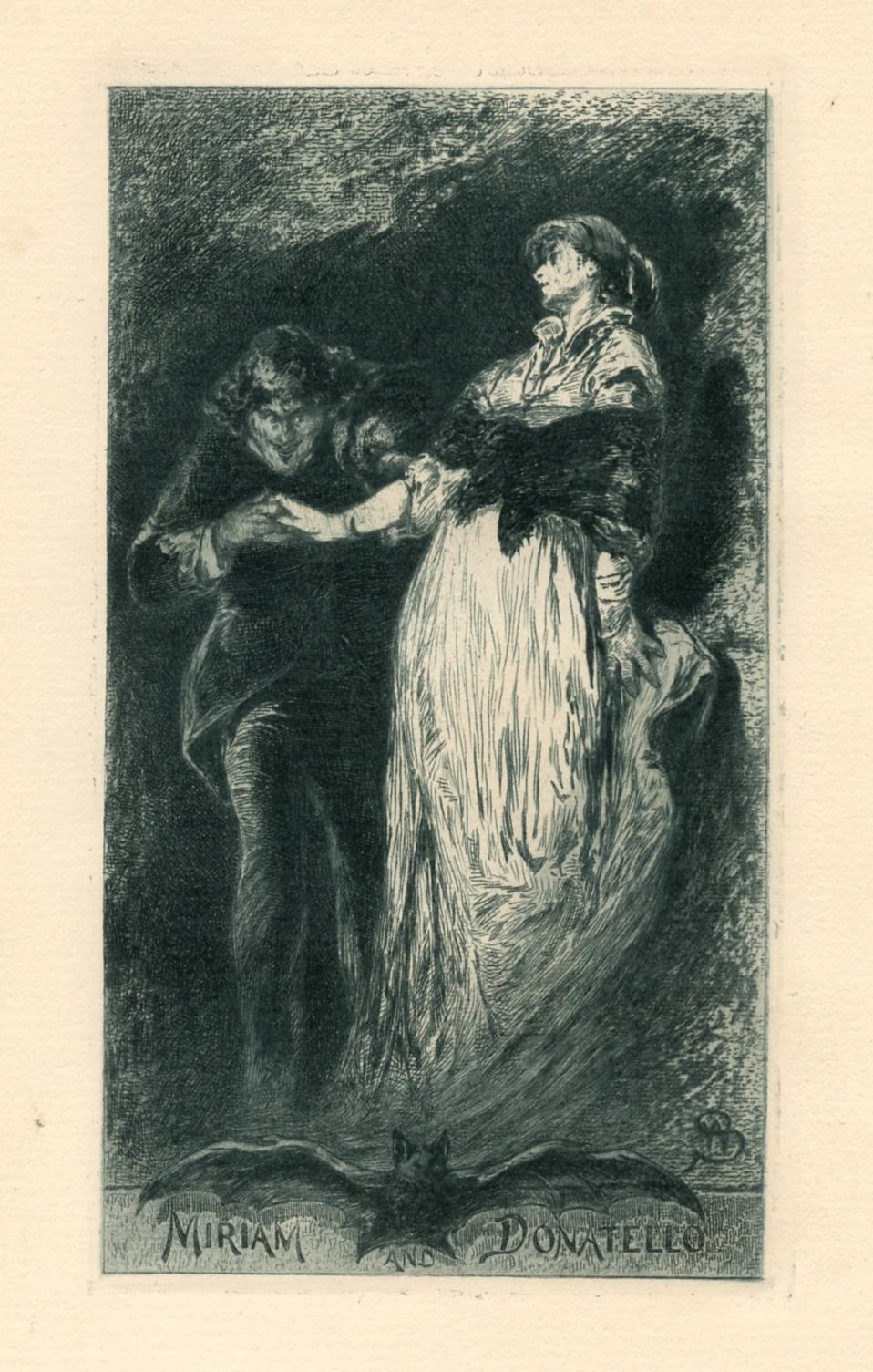 "Miriam and Donatello" original etching - Print by Walter Shirlaw
