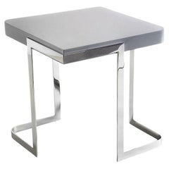 Walter, Side Table with Grey Lacquered Top and Stainless Steel Base