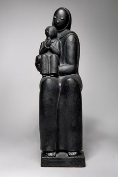 Mère et enfant, sculpture du milieu du 20e siècle, artiste de l'école de Cleveland