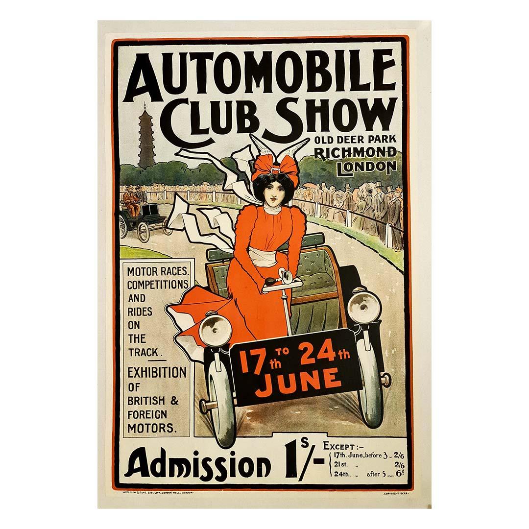 Automobil Automobile Club Show Old Deer Park Richmond London Original Poster im Jugendstil (Art nouveau), Print, von Walter Sneed Rogers