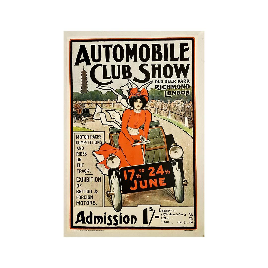 Automobil Automobile Club Show Old Deer Park Richmond London Original Poster im Jugendstil – Print von Walter Sneed Rogers