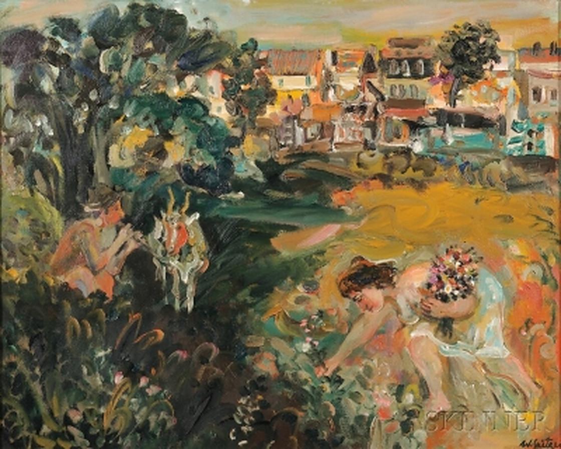 Walter Spitzer Landscape Painting -  Bucoliques, 1966