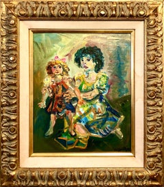 Polish French Jewish Artist Oil Painting Girl with Doll, School of Paris Judaica