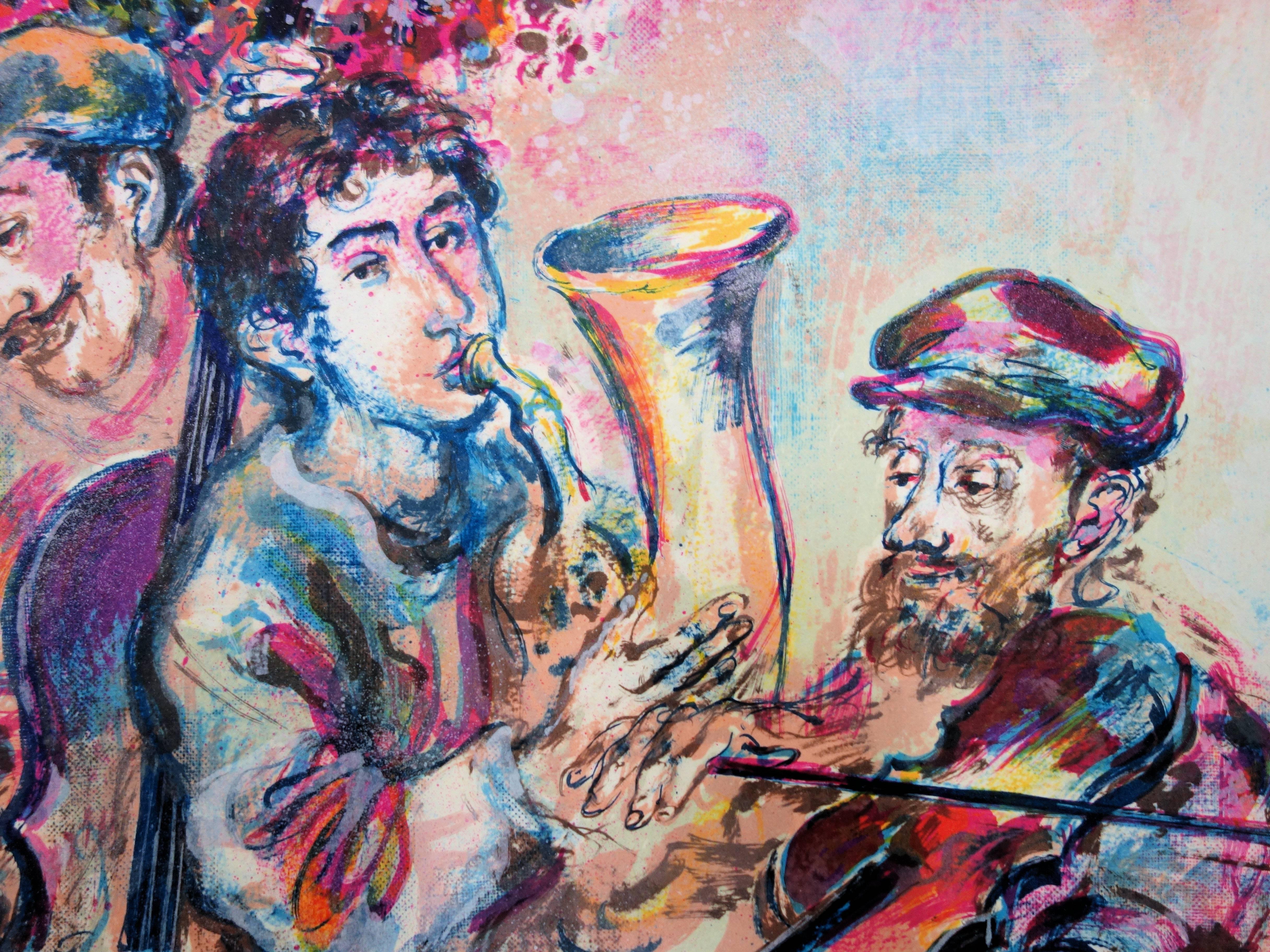 Jewish Wedding - Handsigned lithograph /75 ex - Gray Figurative Print by Walter Spitzer