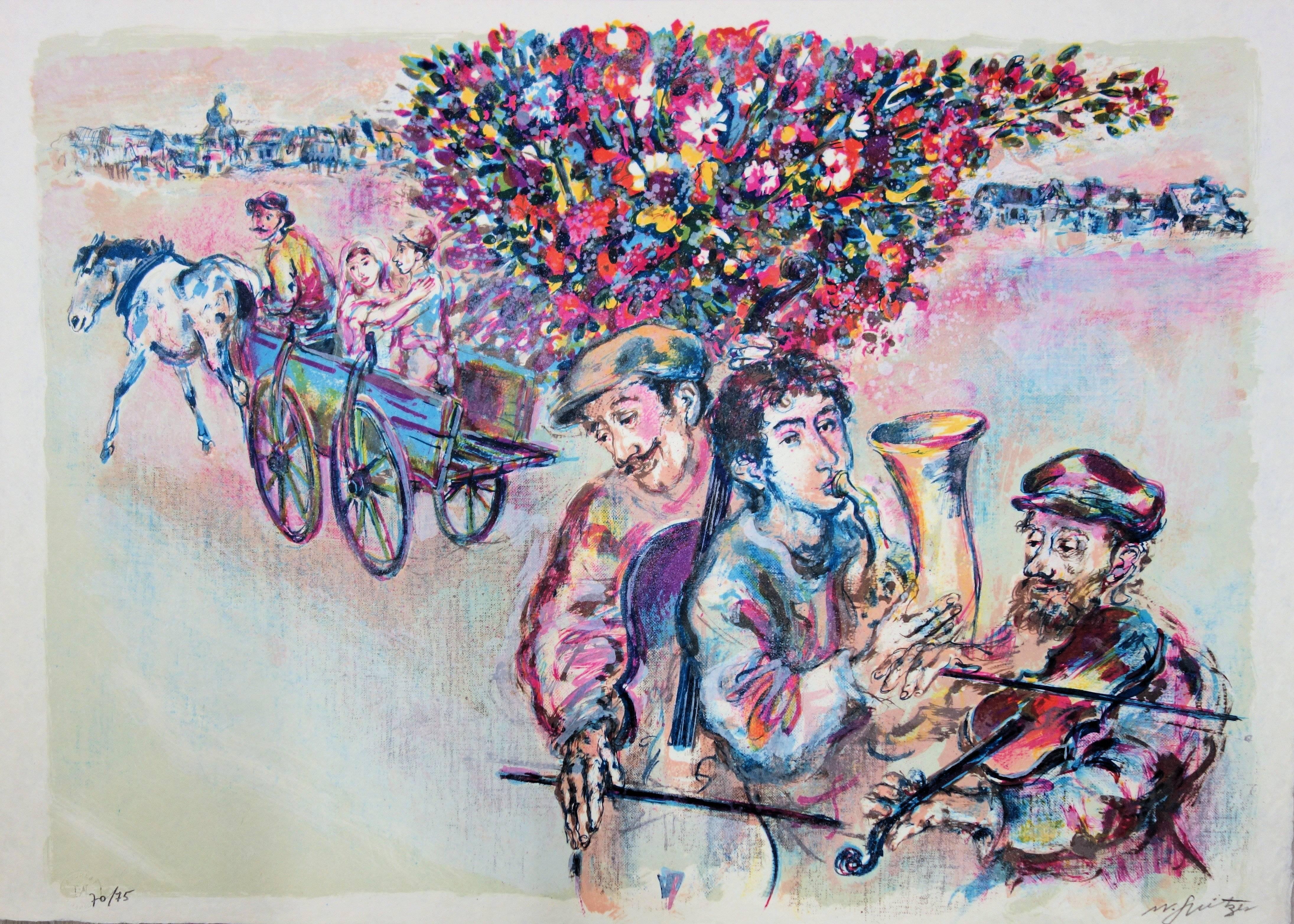 Walter Spitzer Figurative Print - Jewish Wedding - Handsigned lithograph /75 ex