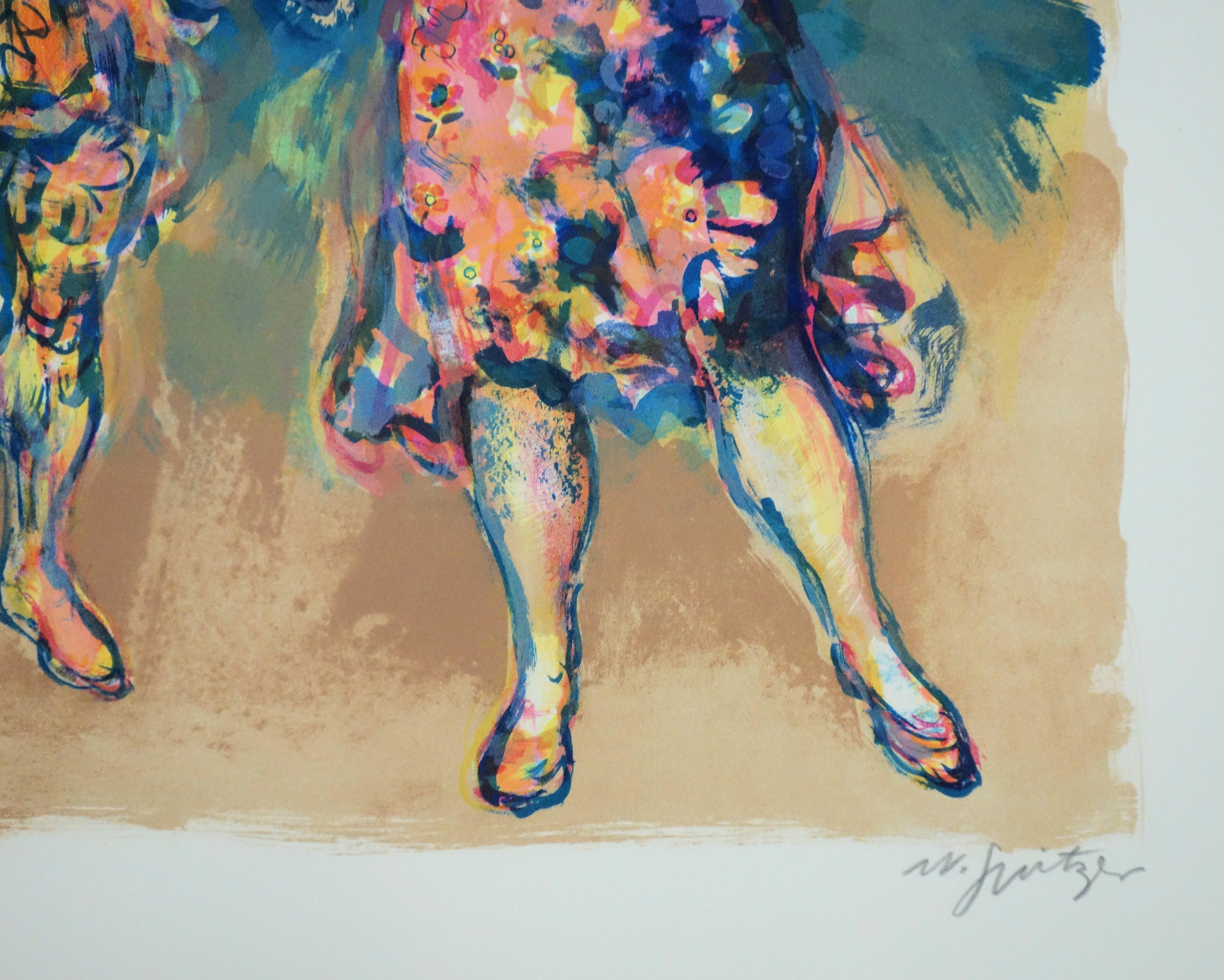 Musicians Troupe - Lithographie signée de sa main - Print de Walter Spitzer