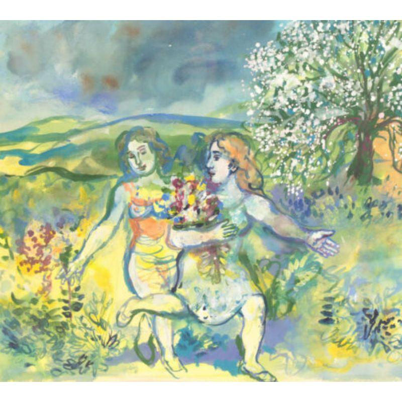 Walter Spitzer Watercolor Gouache on Paper Painting Two Women in the Garden In Good Condition For Sale In Gardena, CA