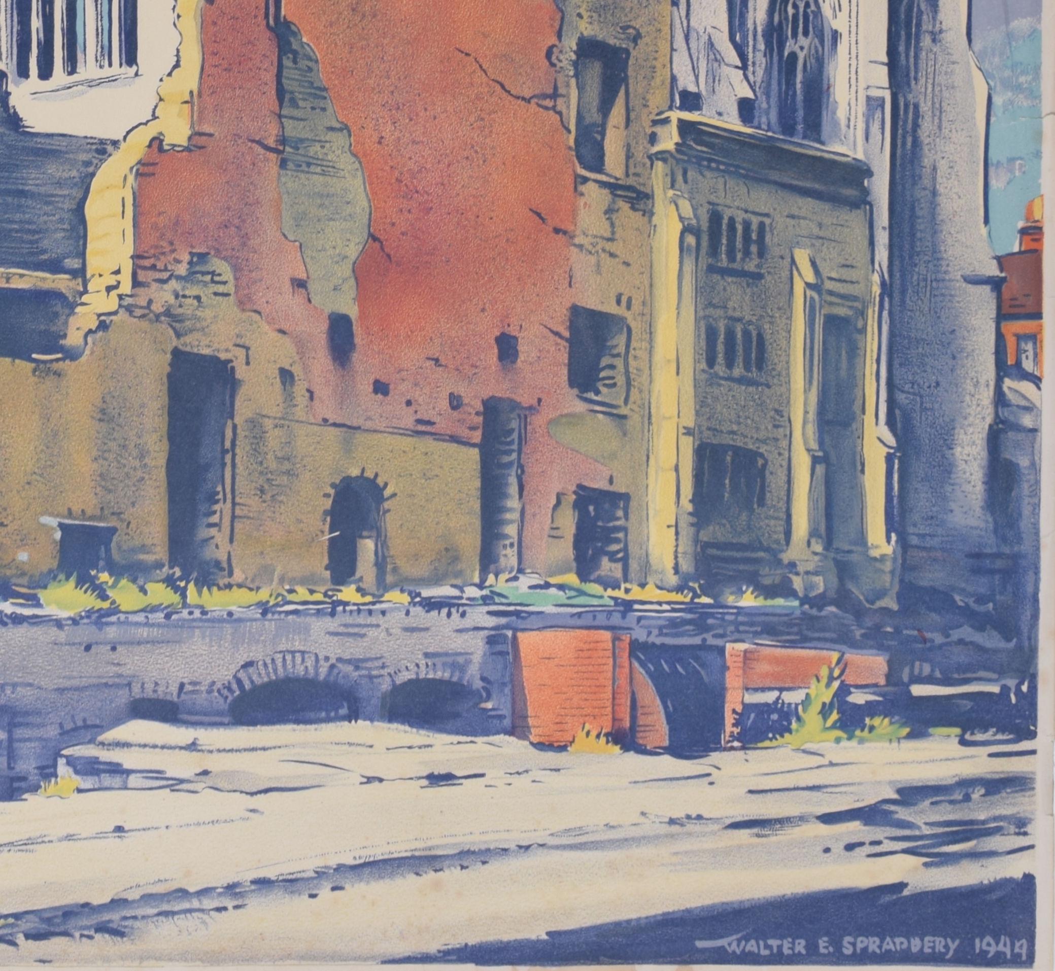 Temple Church and Library nach Bombardment-Lithographie von Walter Spradbery im Angebot 2