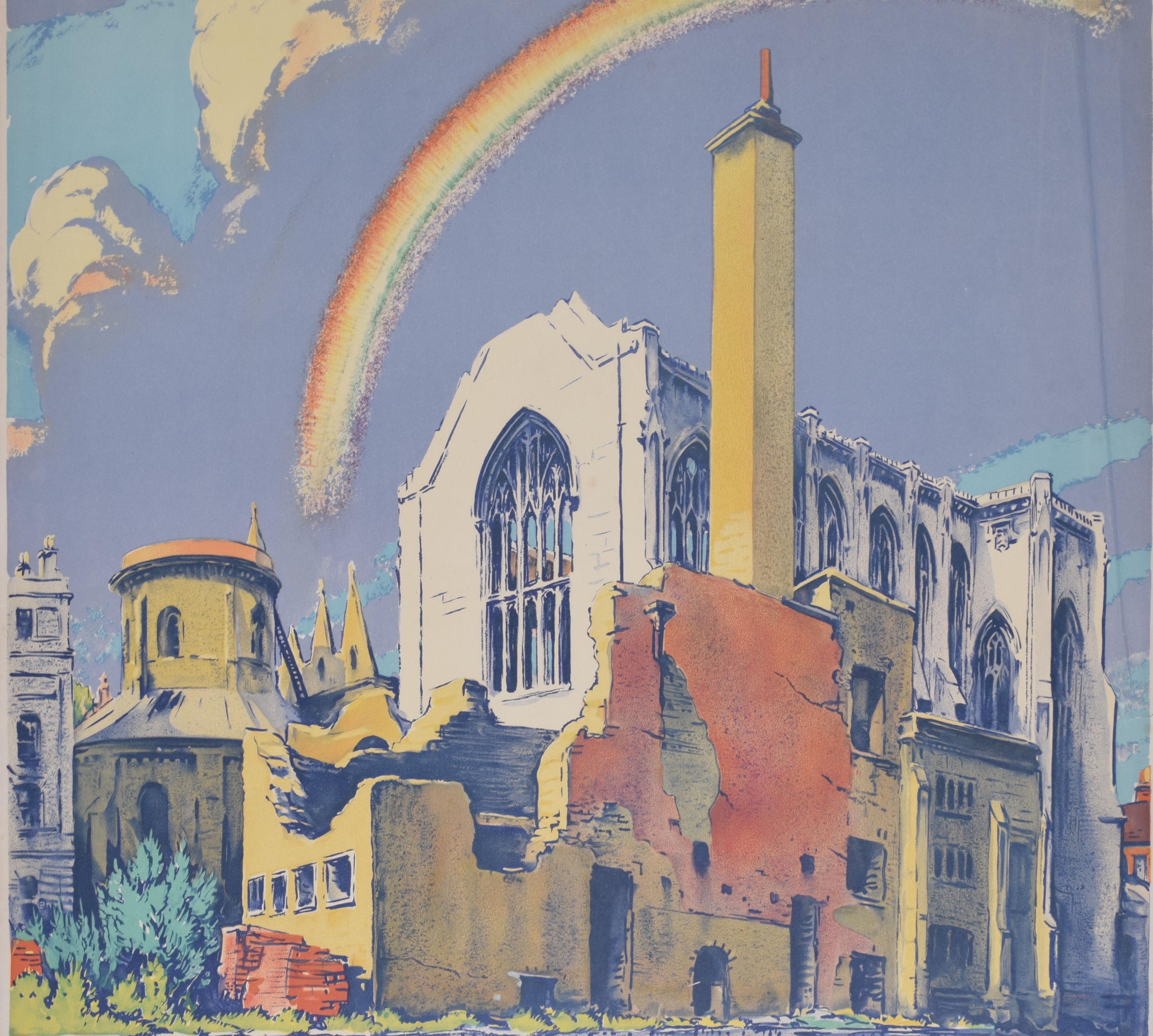 Temple Church and Library after Bombardment lithograph by Walter Spradbery For Sale 1