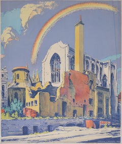 Temple Church and Library after Bombardment lithograph by Walter Spradbery