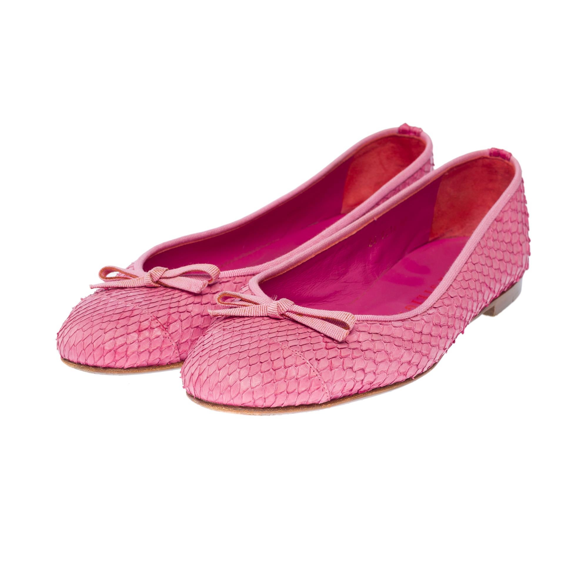 Rose Ballerines Walter Steiger en cuir python rose, taille 8,5 en vente