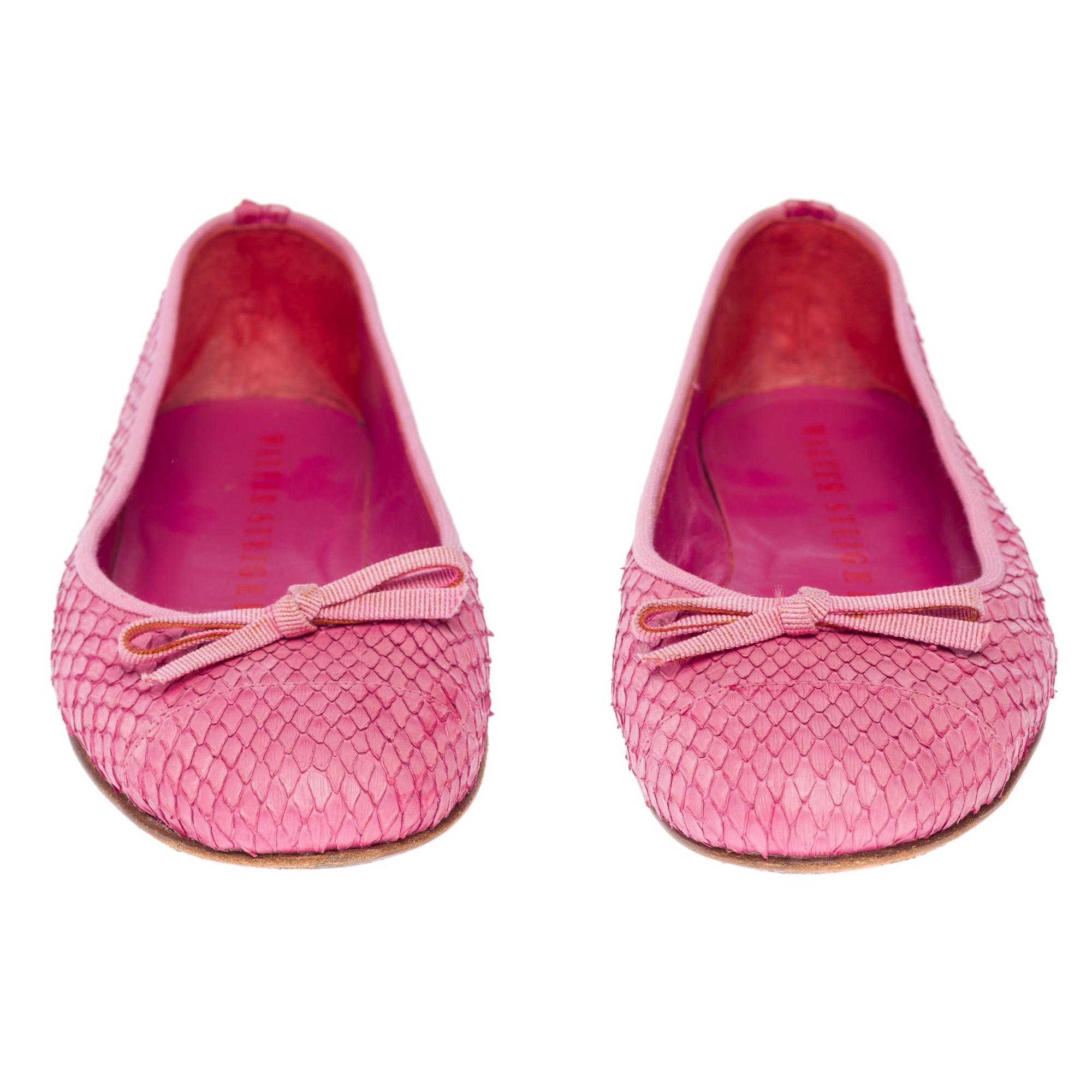 Ballerines Walter Steiger en cuir python rose, taille 8,5 Bon état - En vente à Paris, IDF