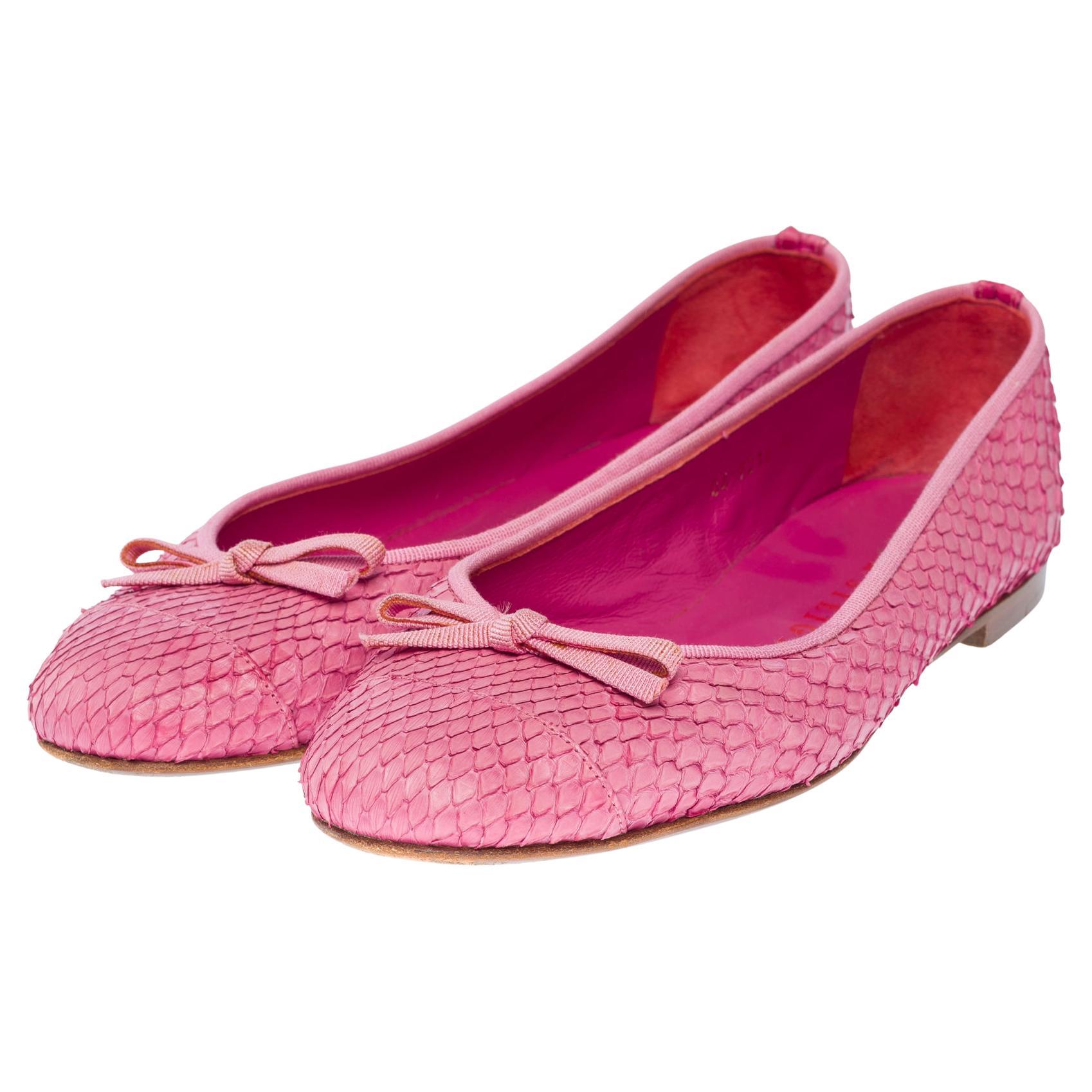 Ballerines Walter Steiger en cuir python rose, taille 8,5 en vente