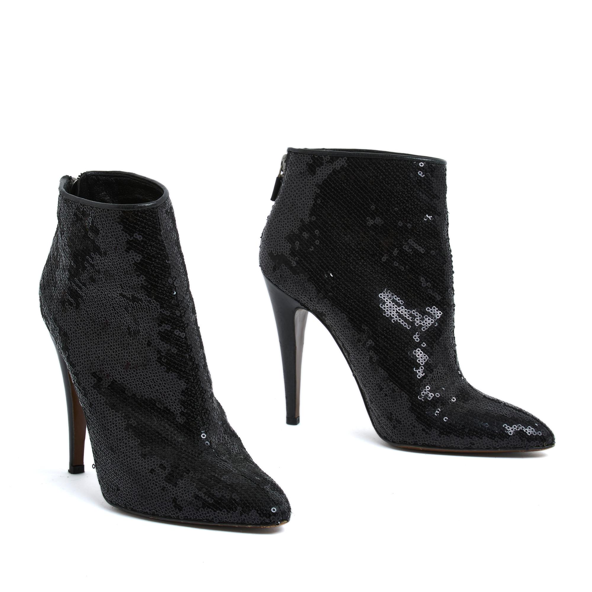 Walter Steiger Bottines EU37,5 Schwarze Pailletten und Satin-Stiefeletten UK4,5 US7 im Zustand „Gut“ im Angebot in PARIS, FR