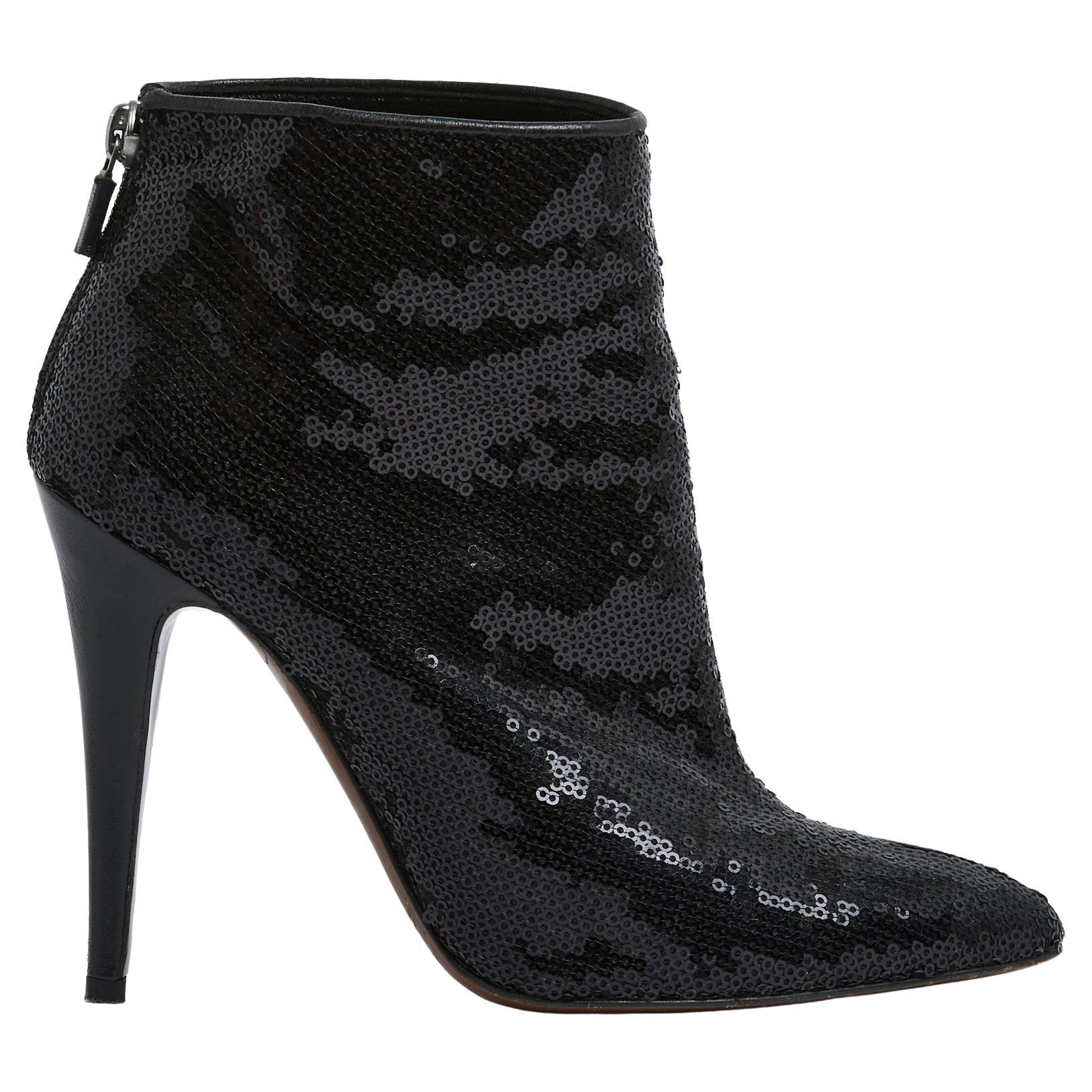 Walter Steiger Bottines EU37,5 Schwarze Pailletten und Satin-Stiefeletten UK4,5 US7 im Angebot