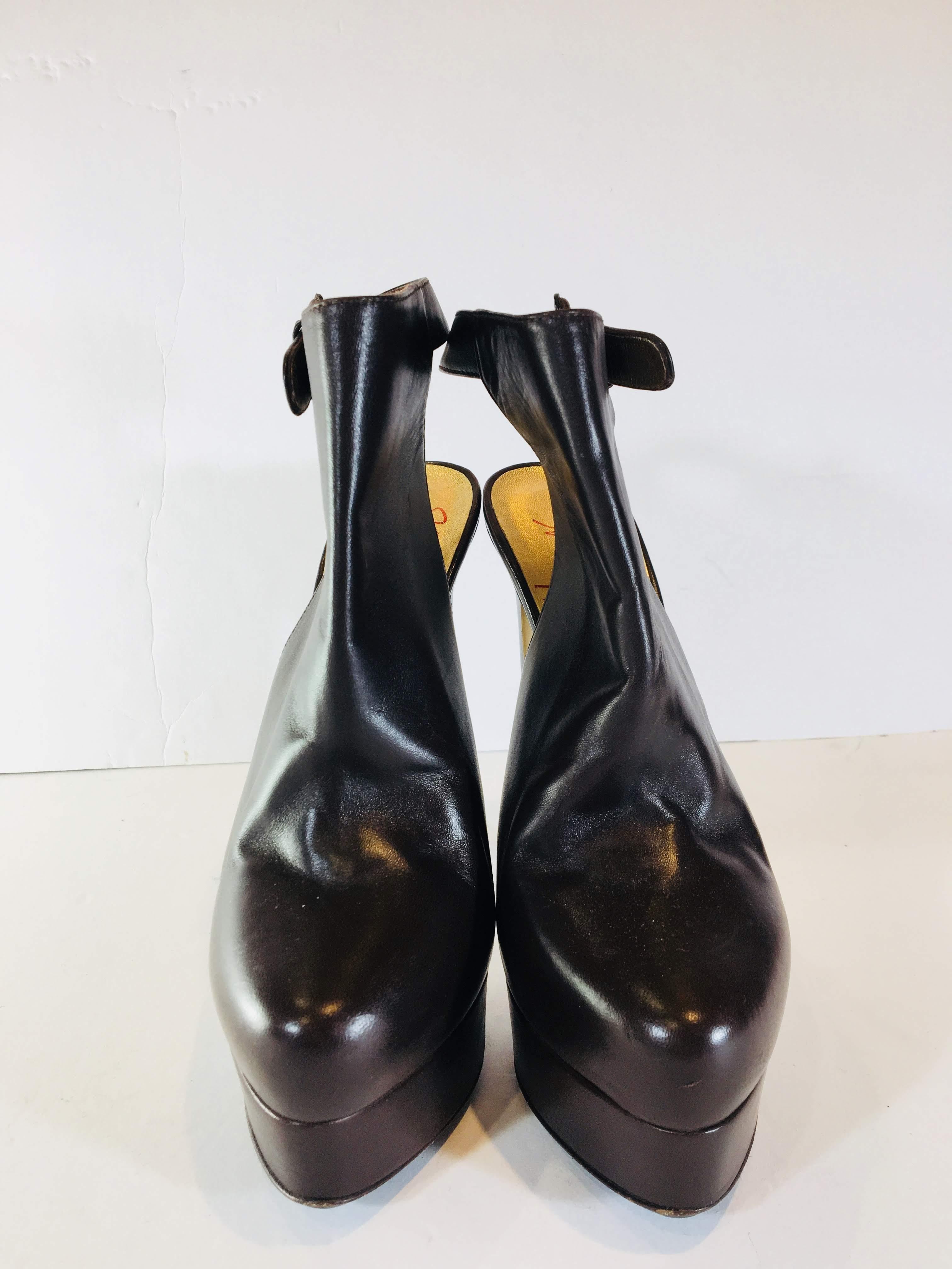 Walter Steiger Size 38 Brown Leather Platform Heels W/ Ankle Straps 