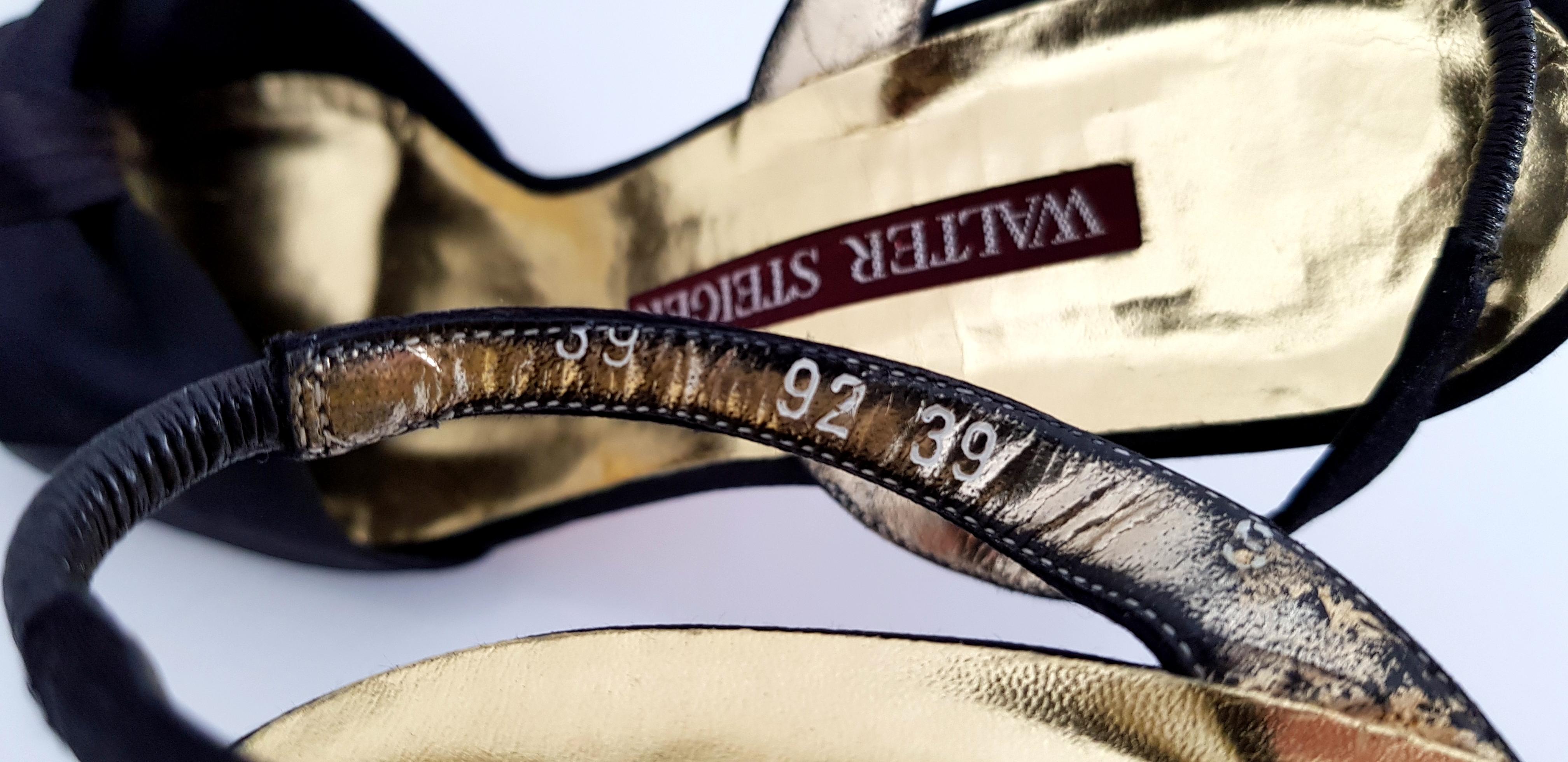 Walter Steiger Silk Black & Gold Heels - NEW - Size 39 For Sale 7
