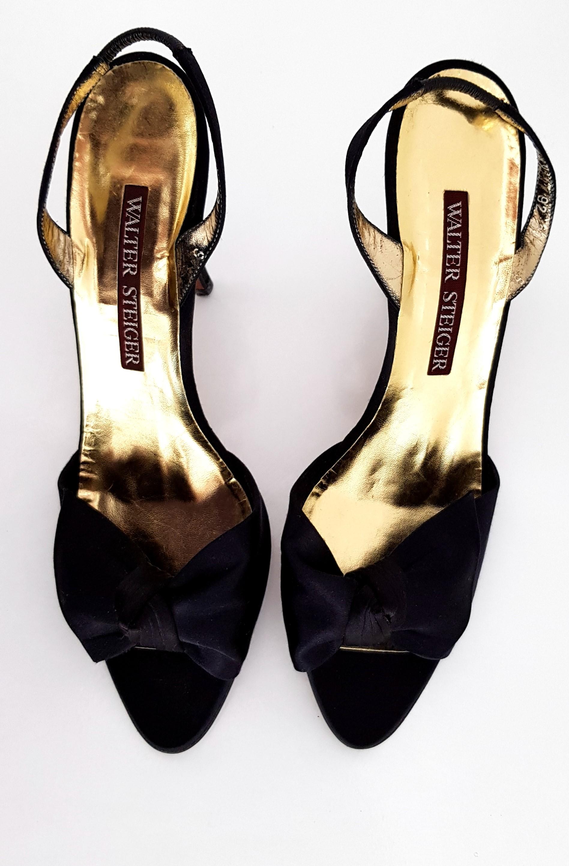 Walter Steiger Silk Black & Gold Heels - NEW - Size 39 For Sale 3
