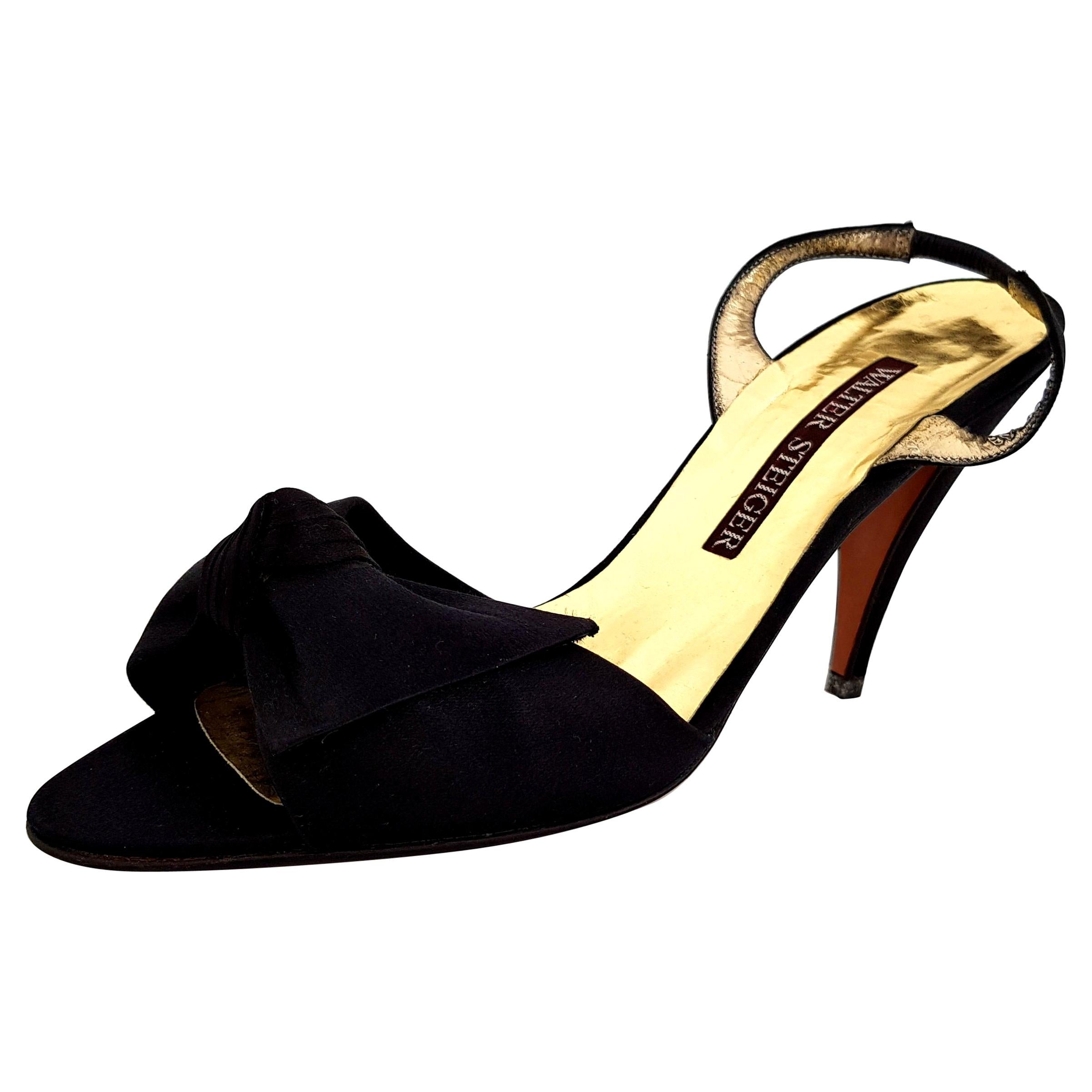 Walter Steiger Silk Black & Gold Heels - NEW - Size 39 For Sale